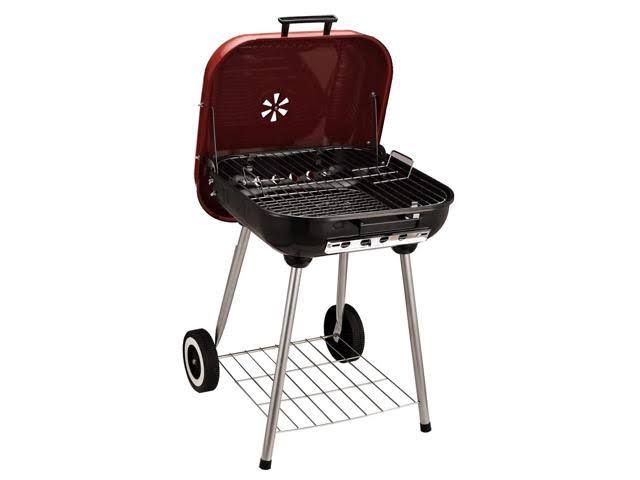 Outsunny Steel Porcelain Portable Outdoor Charcoal Barbecue Grill with Wheels