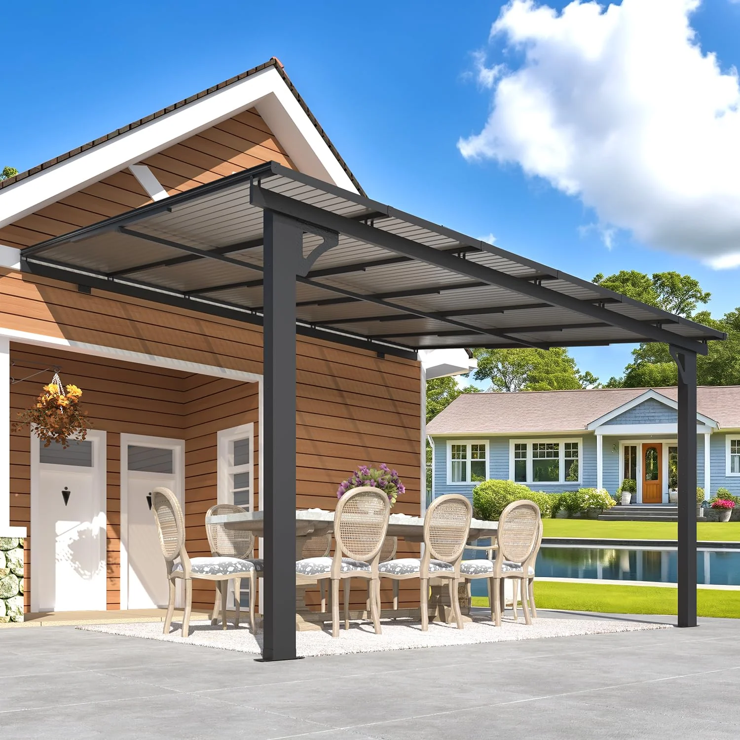 AECOJOY 12'x10' Adjustable Height Wall Mounted Outdoor Gazebos Pergola