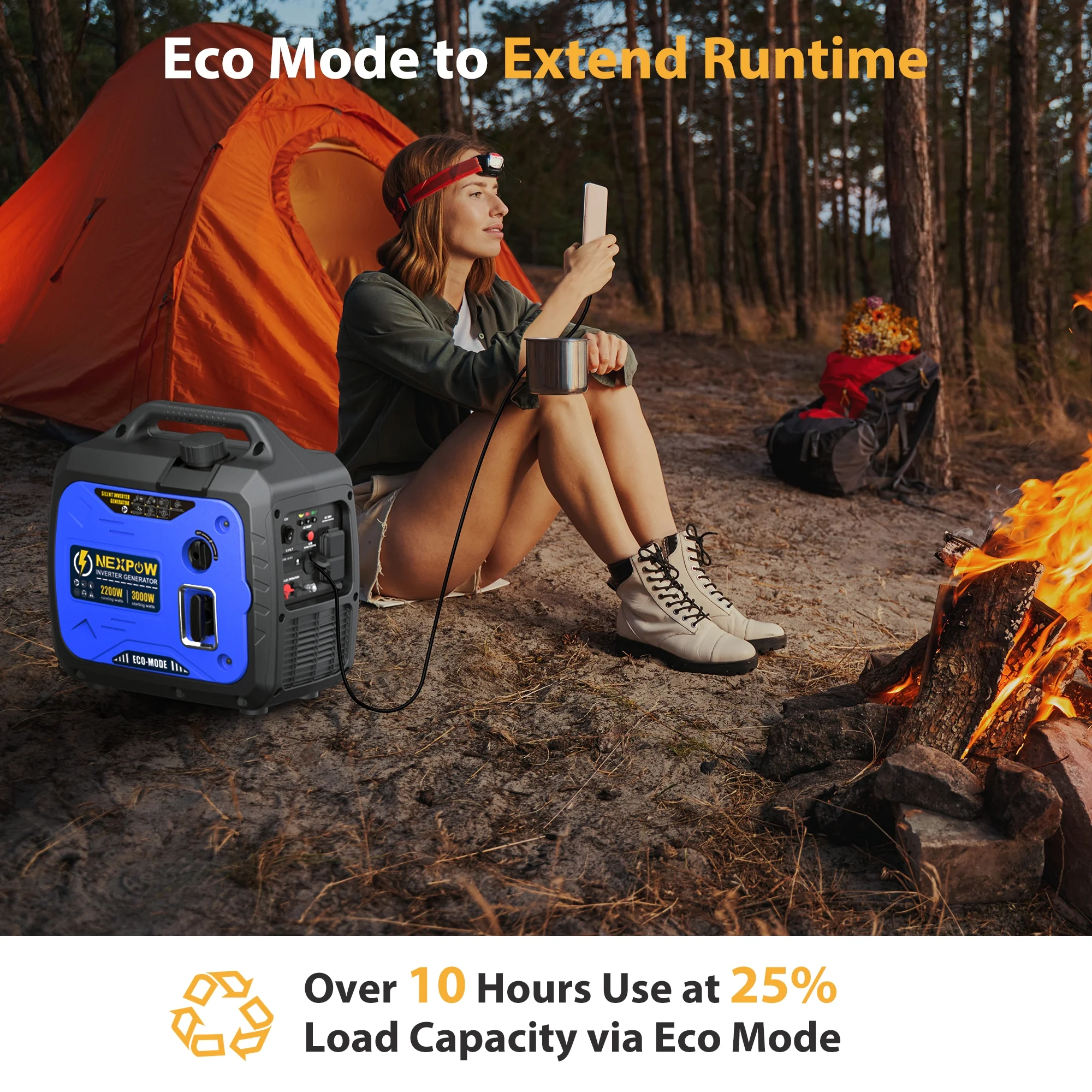3000W Portable Inverter Generator, Gasoline Power Lightweight for Backup Home Camping, Eco-Mode Feature, Parallel Capability, Overload Protection(3000 W) - Image 7