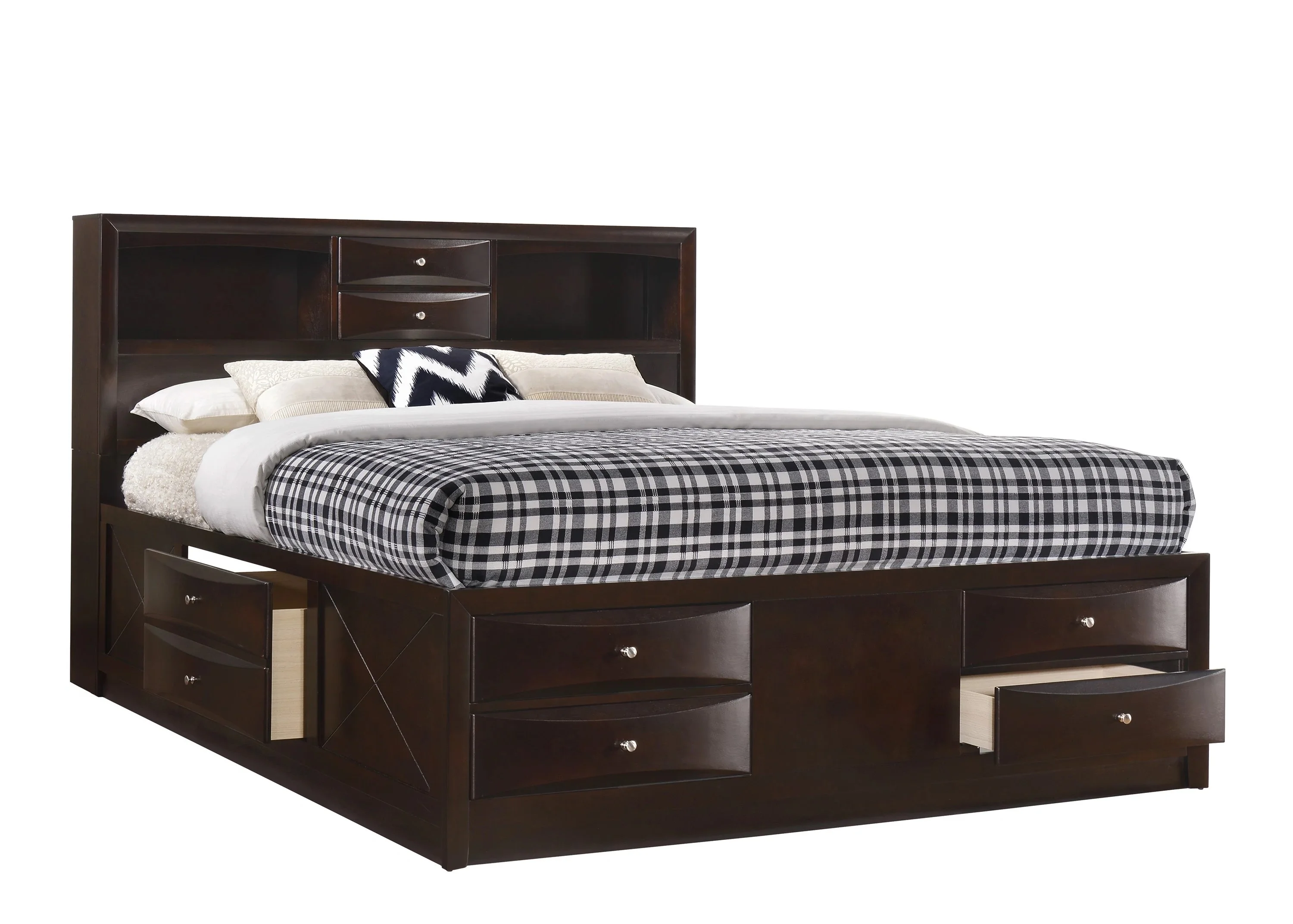 Contemporary King Size 6pc Master Bedroom Set Captains Bed Storage Drawers Cherry Finish Solid Wood Furniture - Image 4