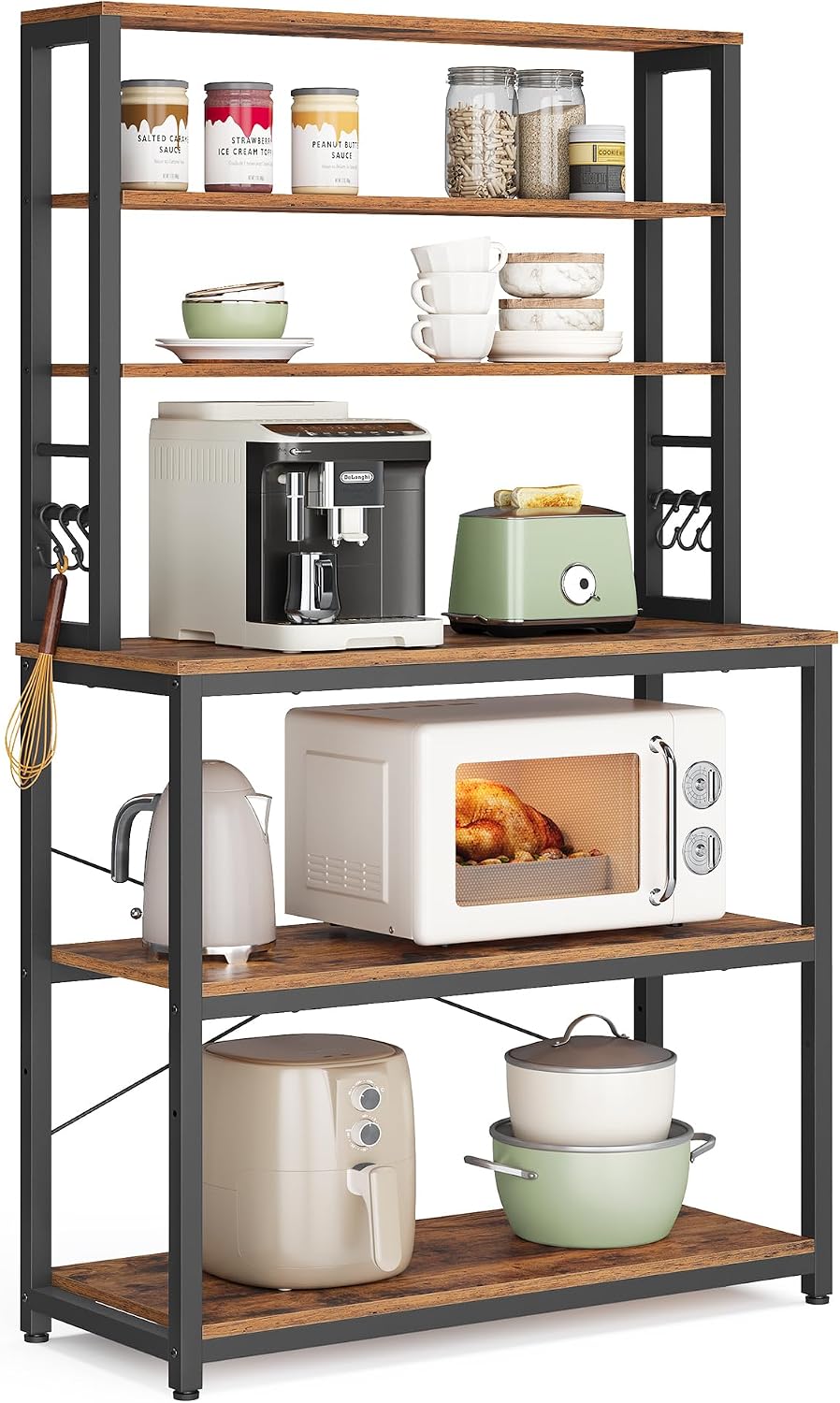 VASAGLE Coffee Bar, 31.5 Inches 6-Tier Baker's Rack with 6 Hooks