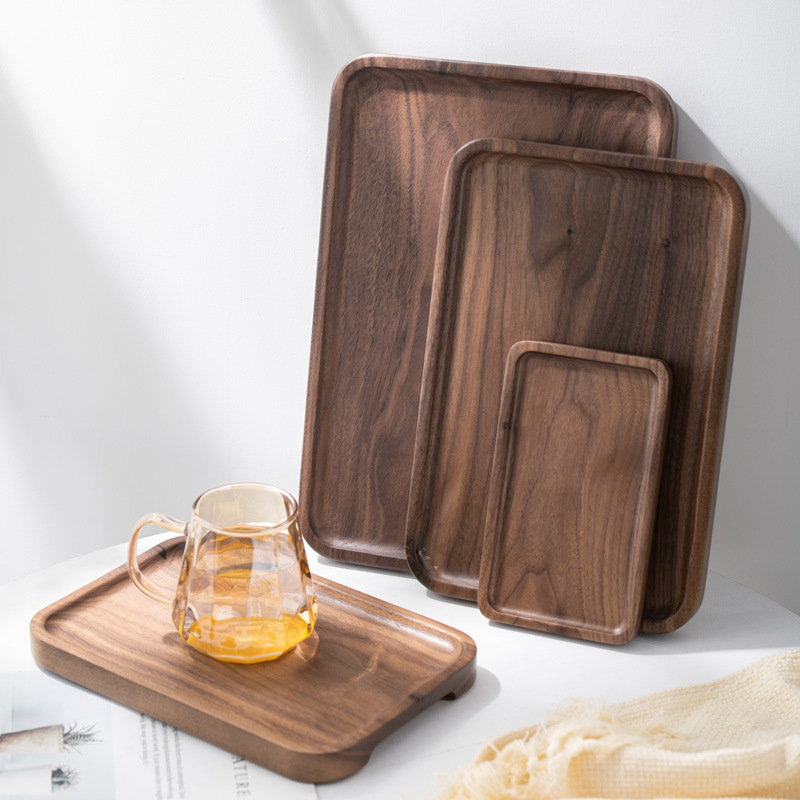 Classic Black Walnut Wooden Oval Tray Tea Tray Solid Wood Dining Plate Dessert Plate Coffee Plate Household Restaurant Water