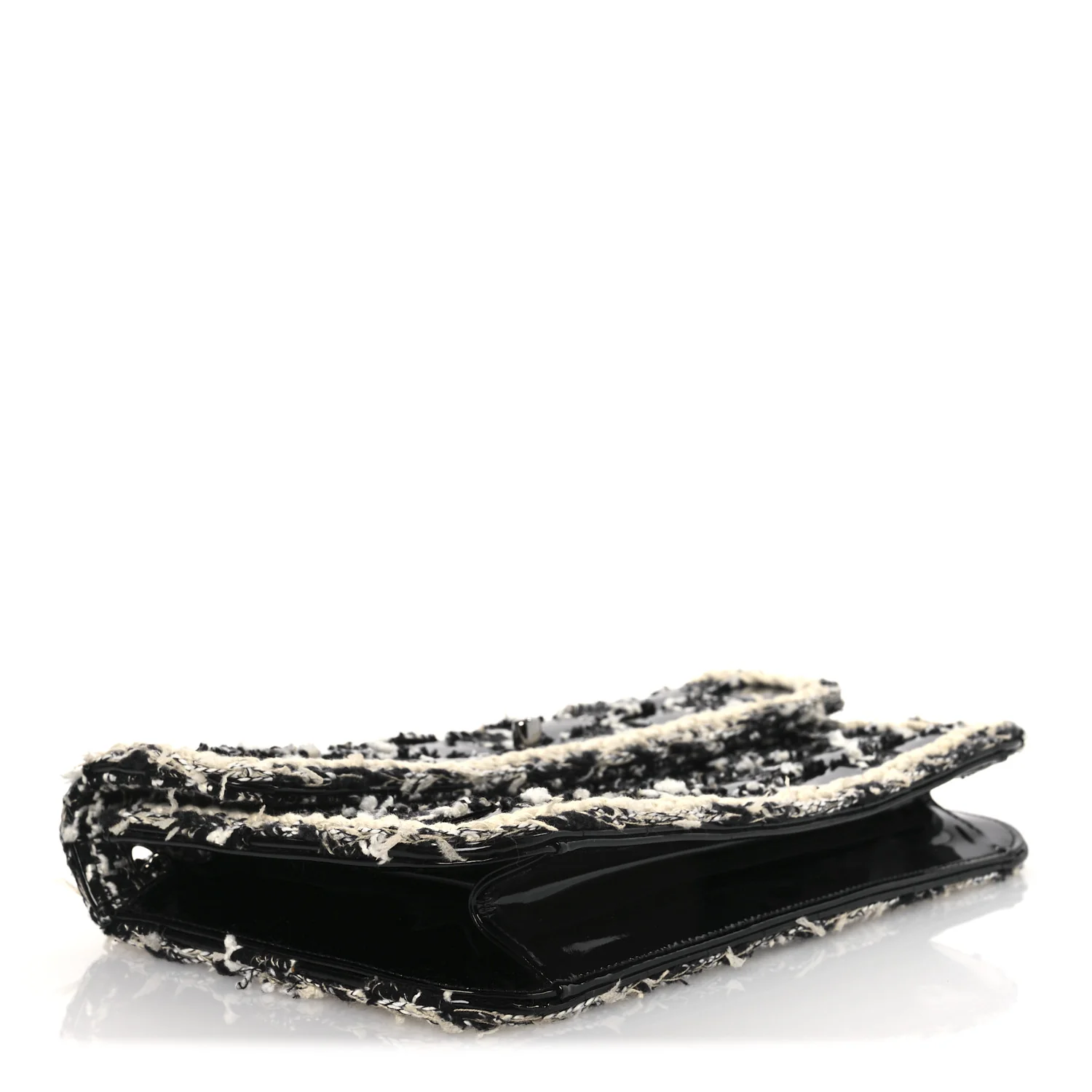 Tweed Patent Quilted Rectangular Flap Black White