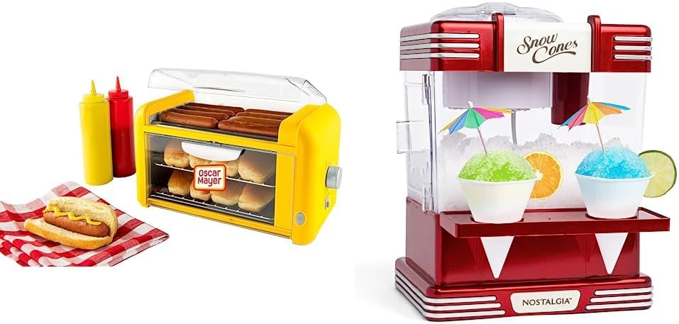 Hot Dog Roller & Bun Toaster + Snow Cone Shaved Ice Machine Bundles