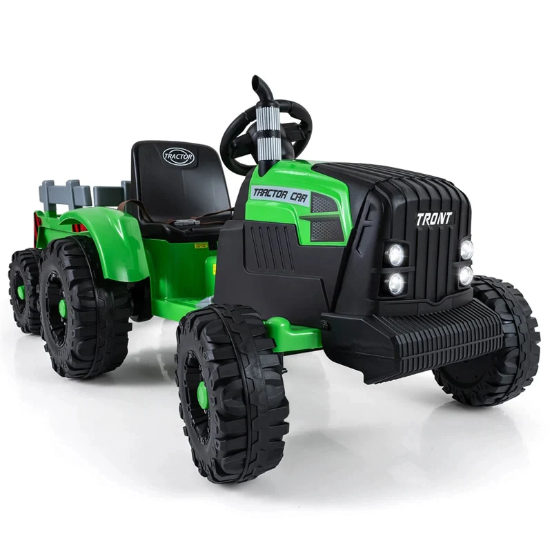 24V Ride On Tractor with Detachable Trailer & Remote Control, Kids Electric Vehicle with 3 Speeds, 15° Climbing & Music for Ages 3+