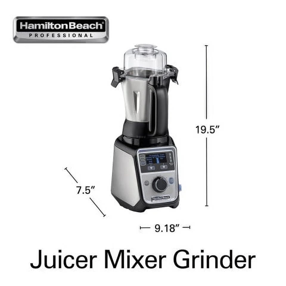 Hamilton Beach Professional 2.2 HP 120V Juicer Mixer Grinder with 3 Stainless Steel Jars, 1.5 Liters, Model 58770
