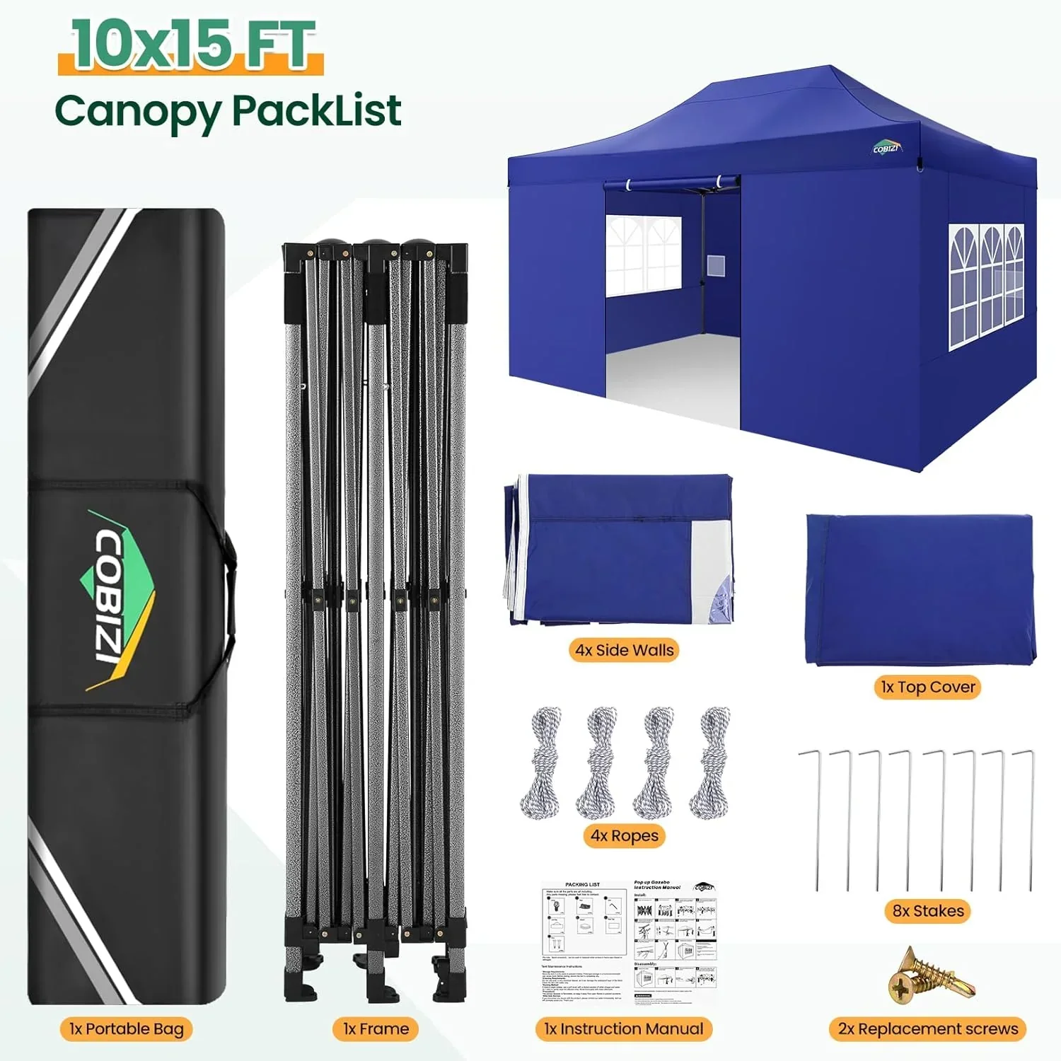Tente pliante robuste COBIZI 10x20, 6 parois latérales, pour événements commerciaux, mariages et réceptions