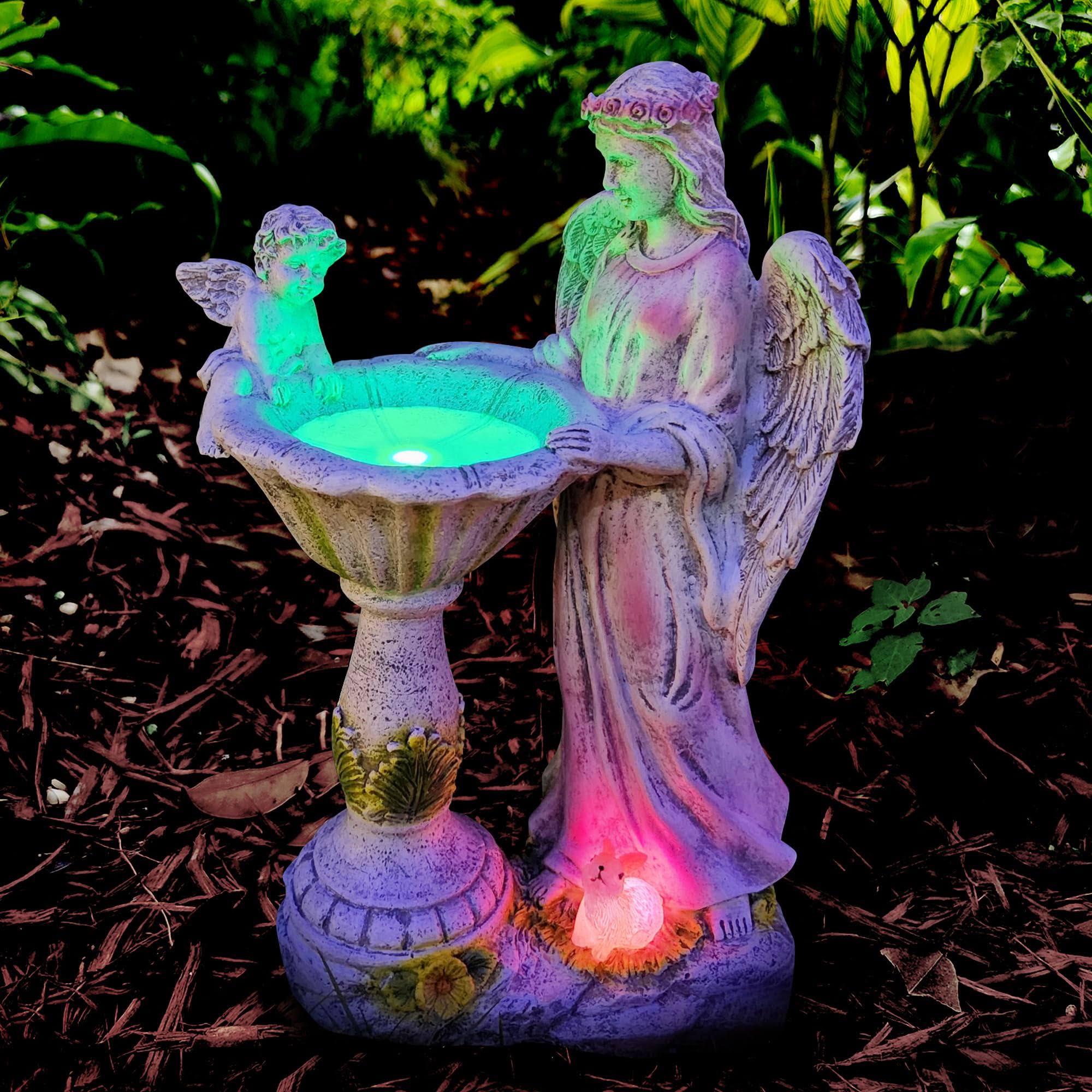 Voveexy Solar Garden Statue for Outdoor D��cor, Angel Garden Figurine with Color Changing Light Resin Sculpture Ornament Waterproof Yard Art for