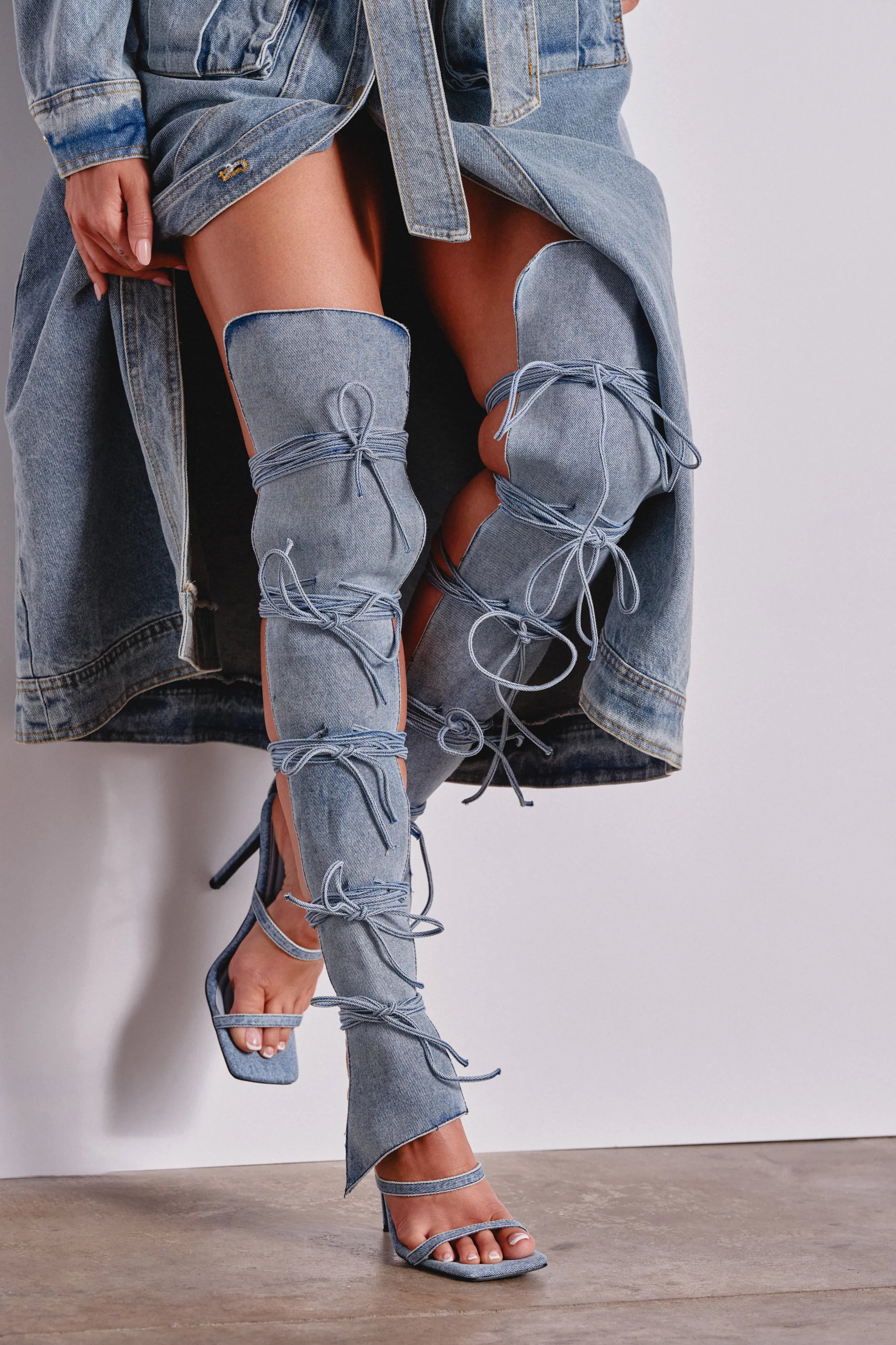 AZALEA WANG KRISTINE DENIM STILETTO GLADIATOR SANDAL - Akira Store