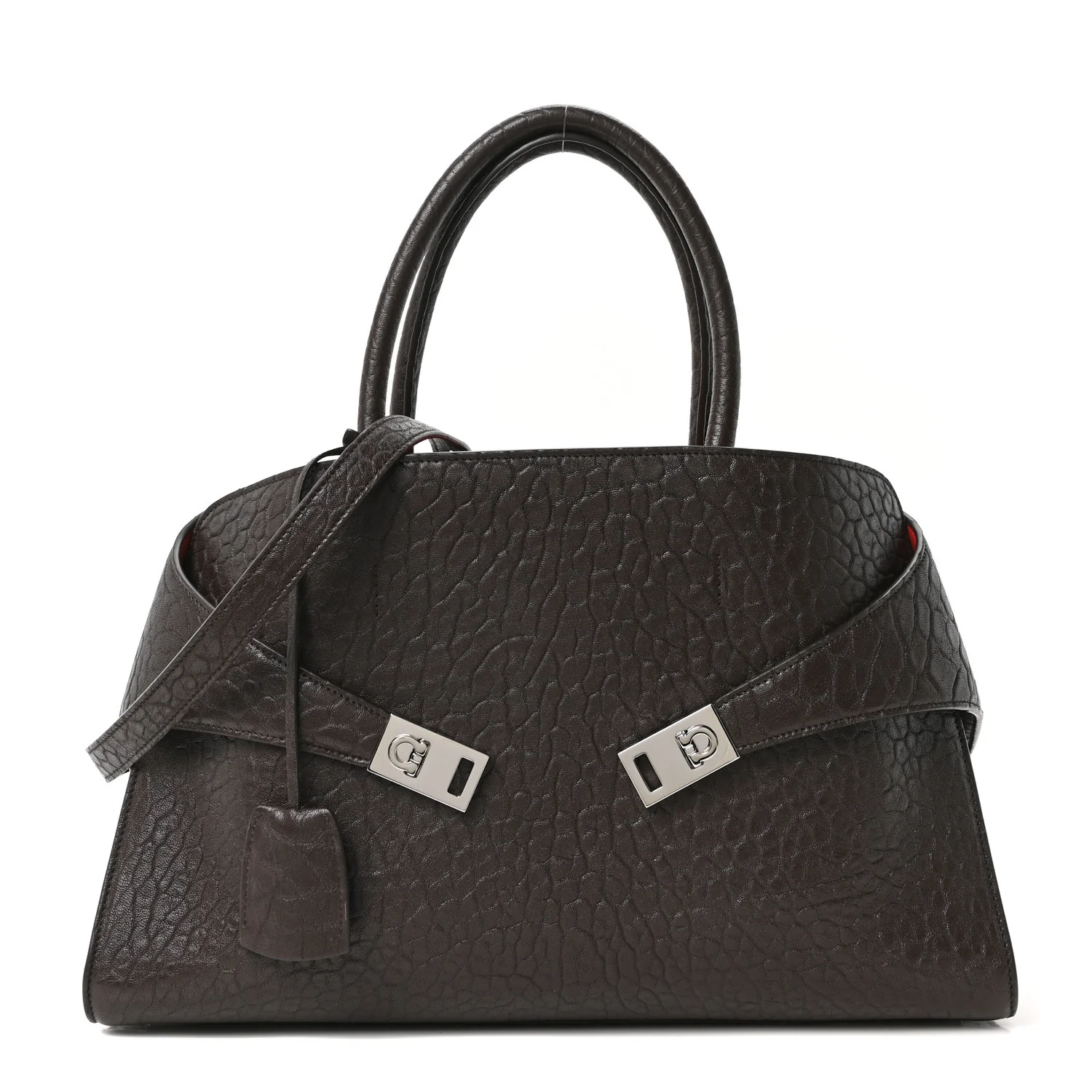 Natural Grain Calfskin Bicolor Large Hug Bag Testa Di Moro Flame Red