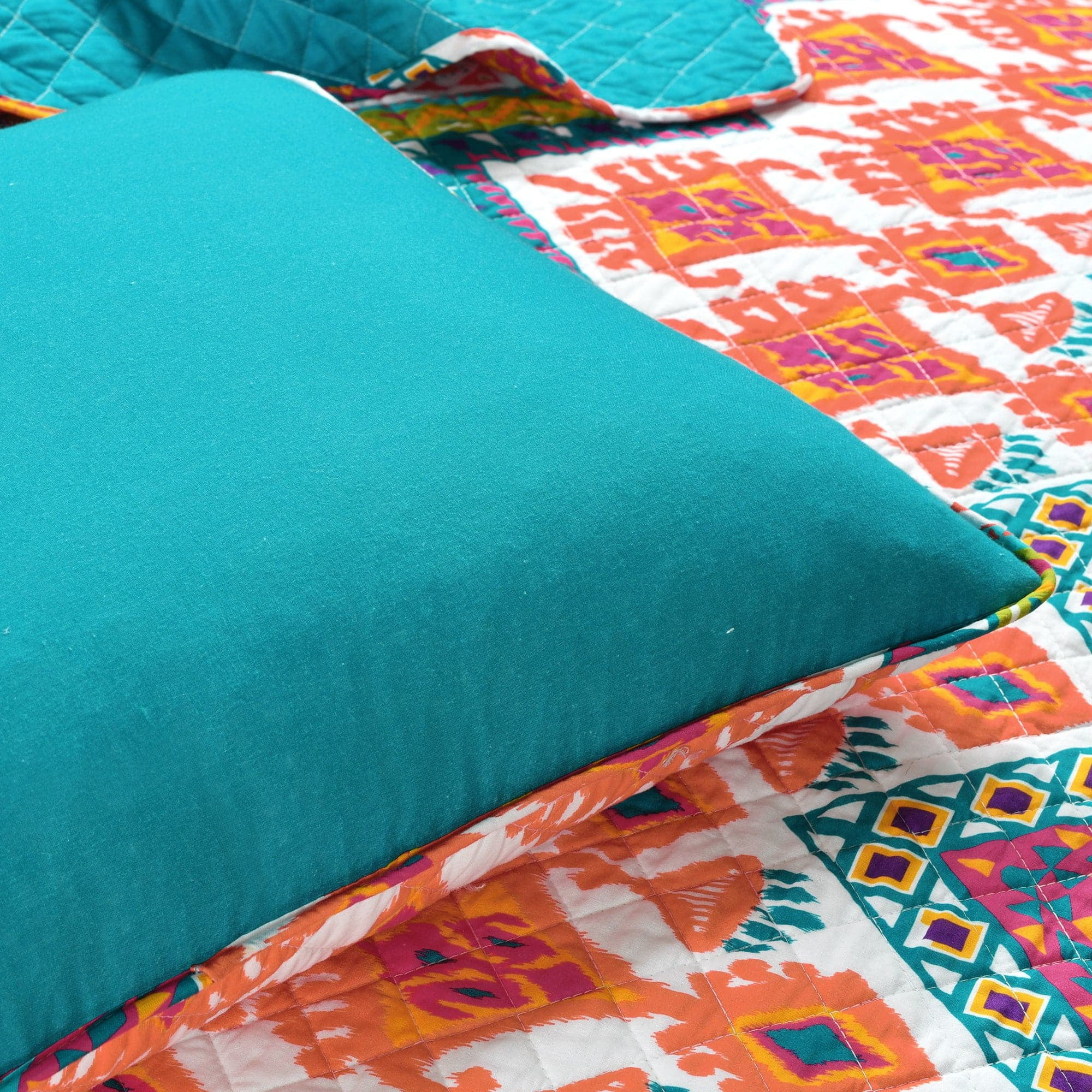 Lush Decor Boho Chevron Cotton Reversible Quilt, Full/Queen, Turquoise/Multi, 3-Pc Set(Full/Queen/Turquoise_Multi)