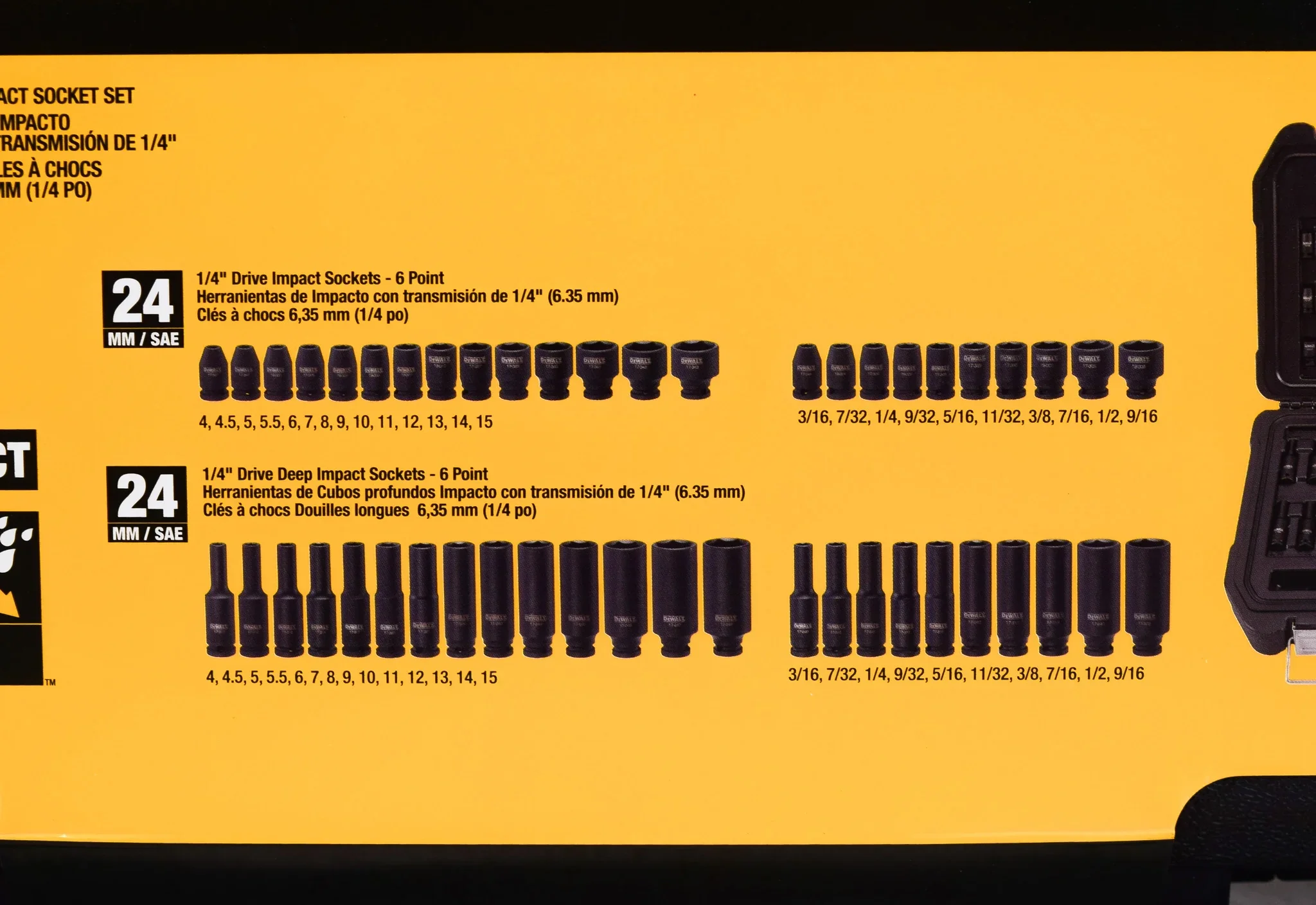 DEWALT DWMT19251, 1/4 Drive Metric and SAE Impact Socket Set, Black Oxide Finish, 48 Piece