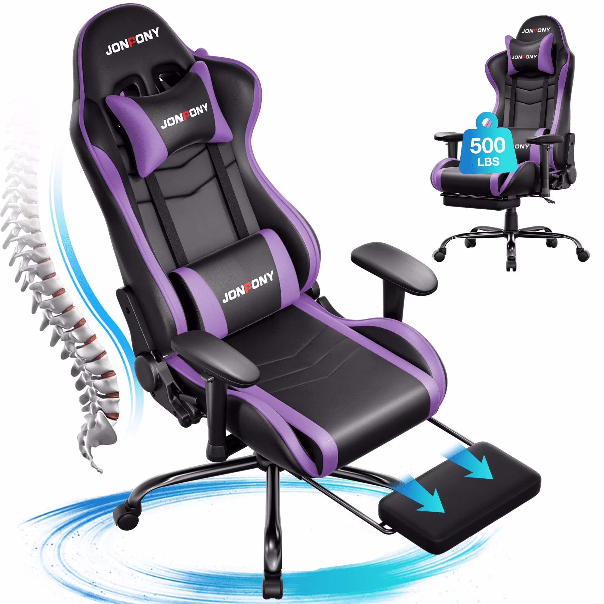 Big and Tall 500LBS Gaming Chair, Ergonomic Design, Gamer Chair PU Leather with Footrest and Lumbar Support, High Back Office Chair Support 8 Hours Long Sitting, Computer Chair,Red(Red) - Image 7