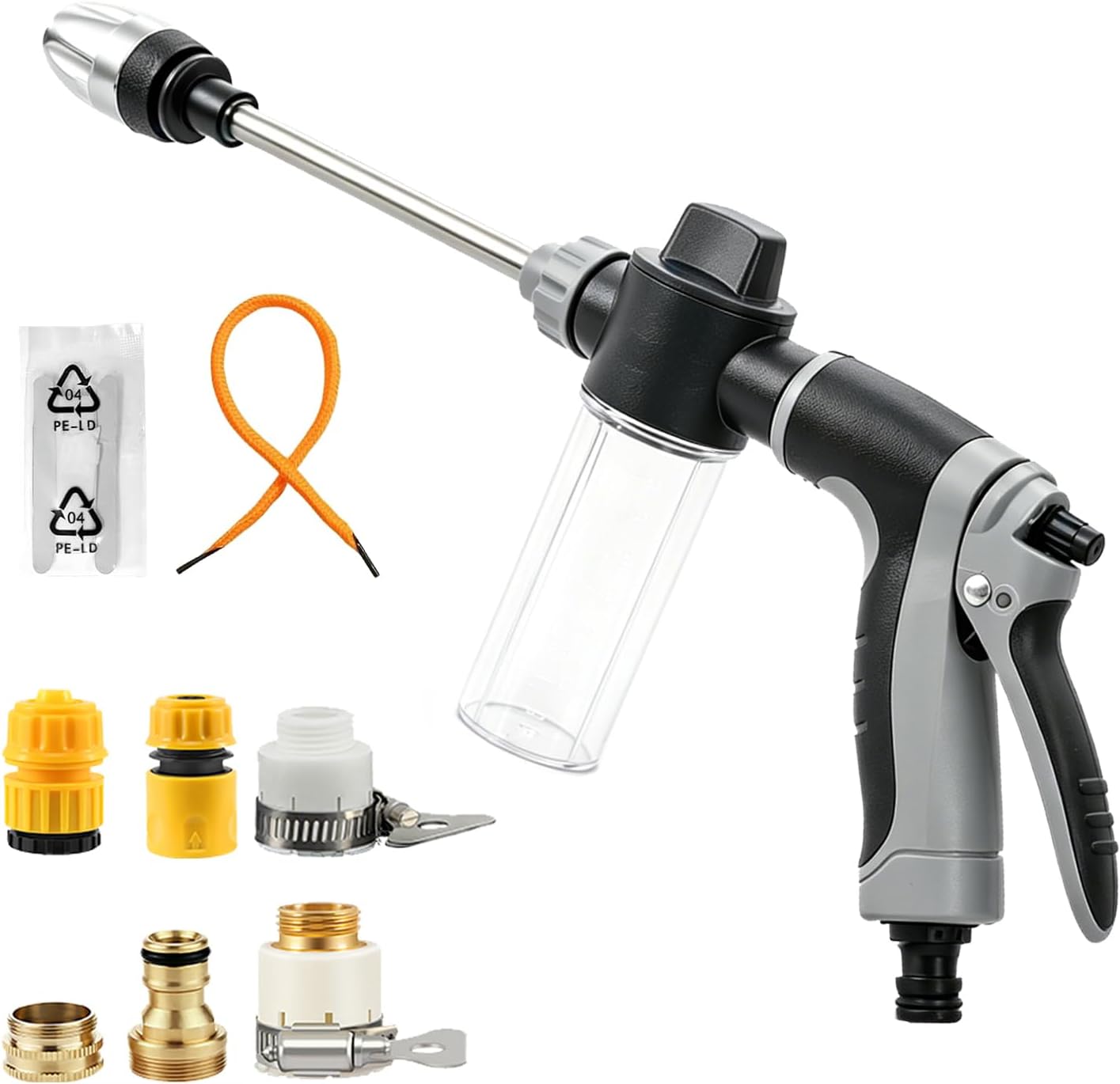 High Pressure Hose Nozzle, Pressure Washer Gun with 360 °   Rotating Head, 4 Adjustable Spray Modes Power Washer Nozzle for 3/4