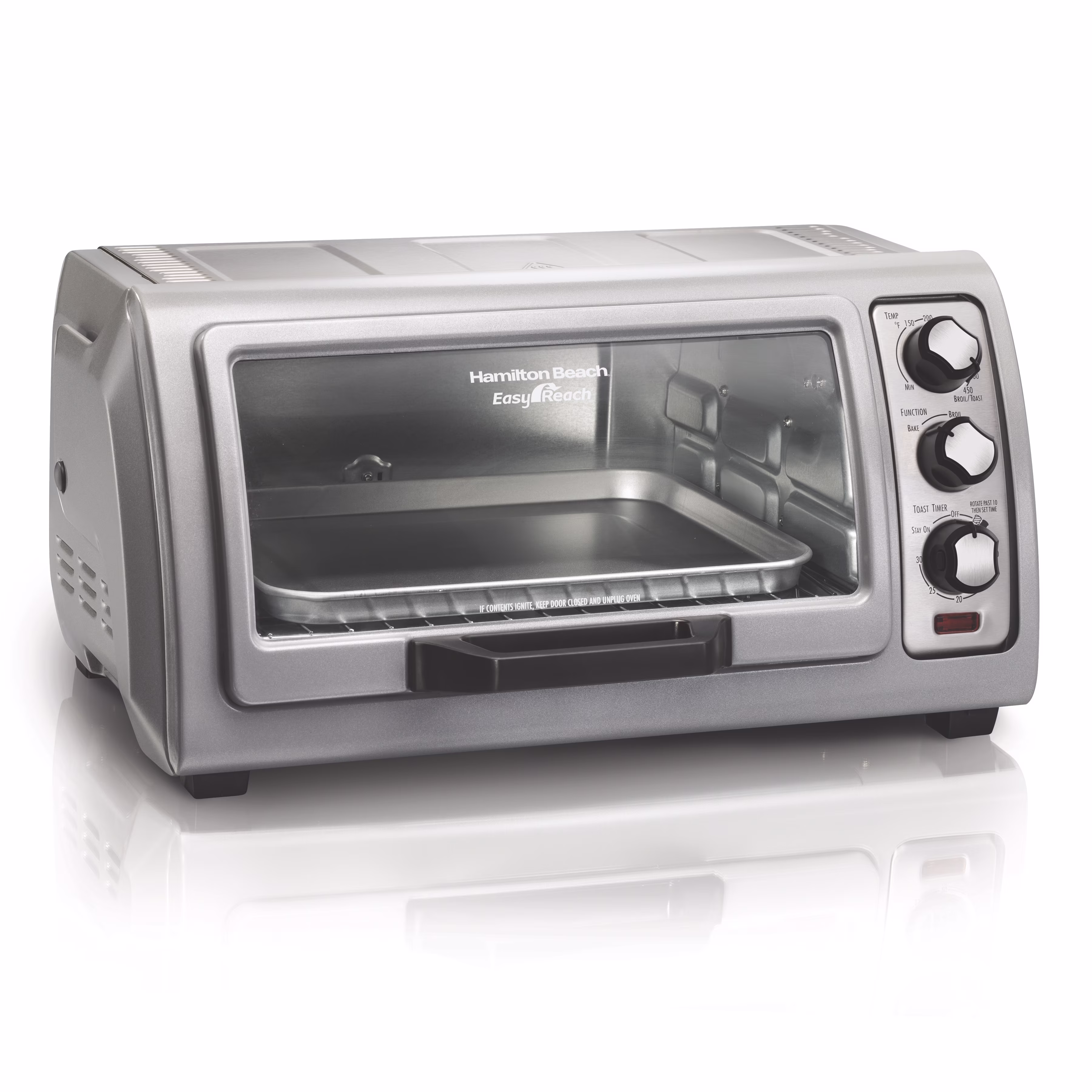 Hamilton Beach 6 Slice Countertop Toaster Oven with Easy Reach Roll - Top Door, Bake, Broil & Toast Functions, Silver