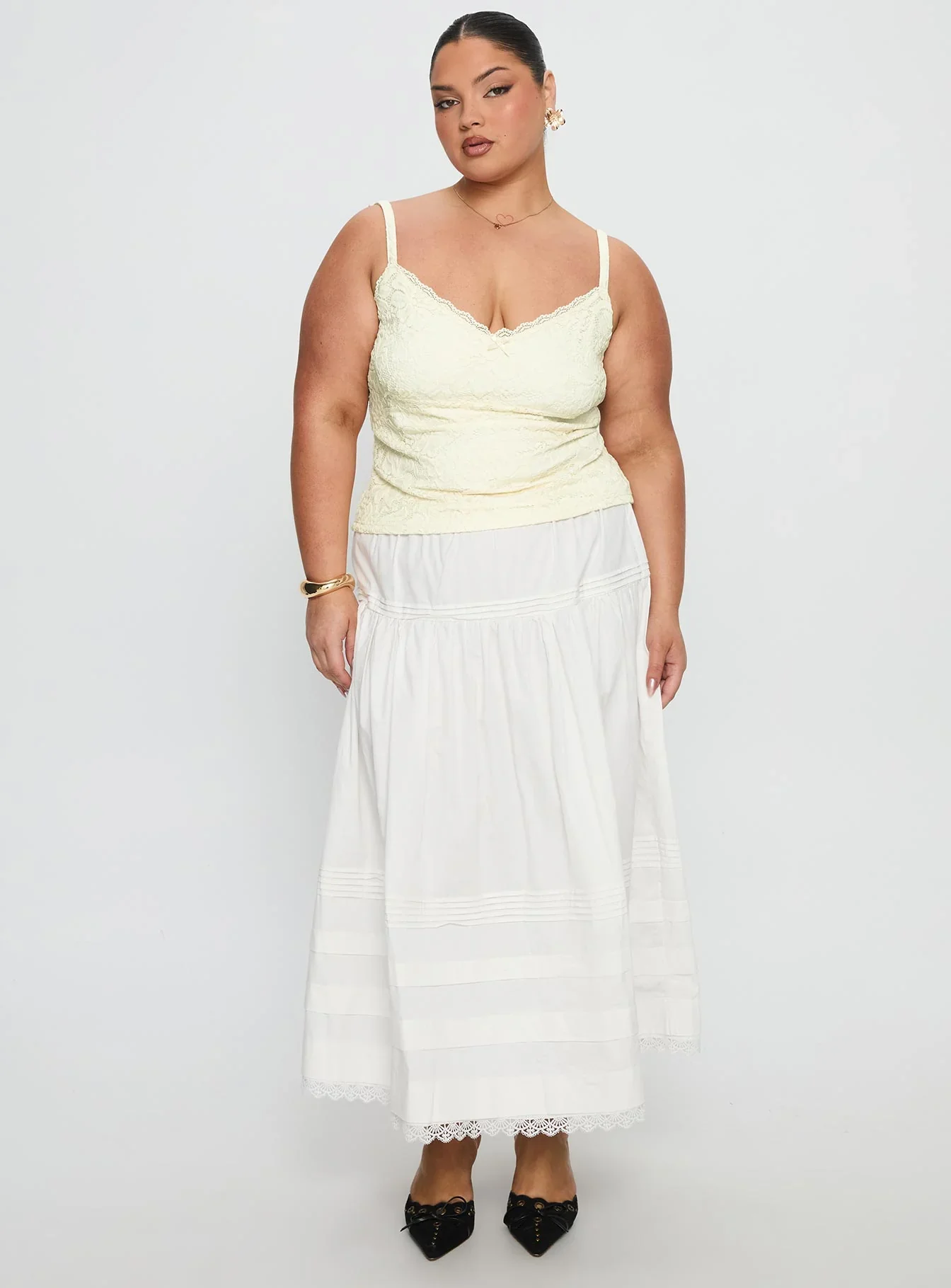 Calling For You Flowy Maxi Skirt White Curve