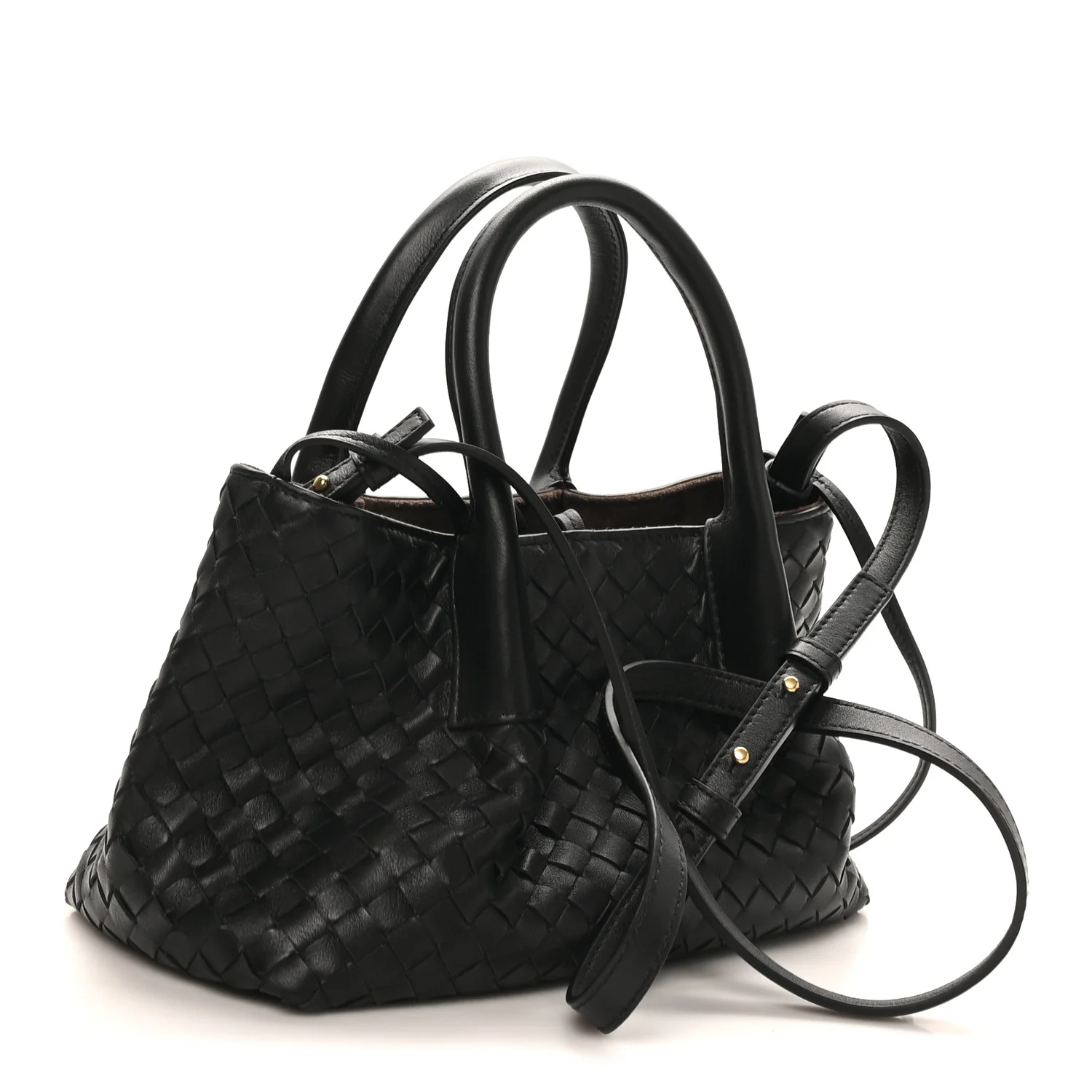 Calfskin Intrecciato Small Pinacoteca Tote Black Fondant