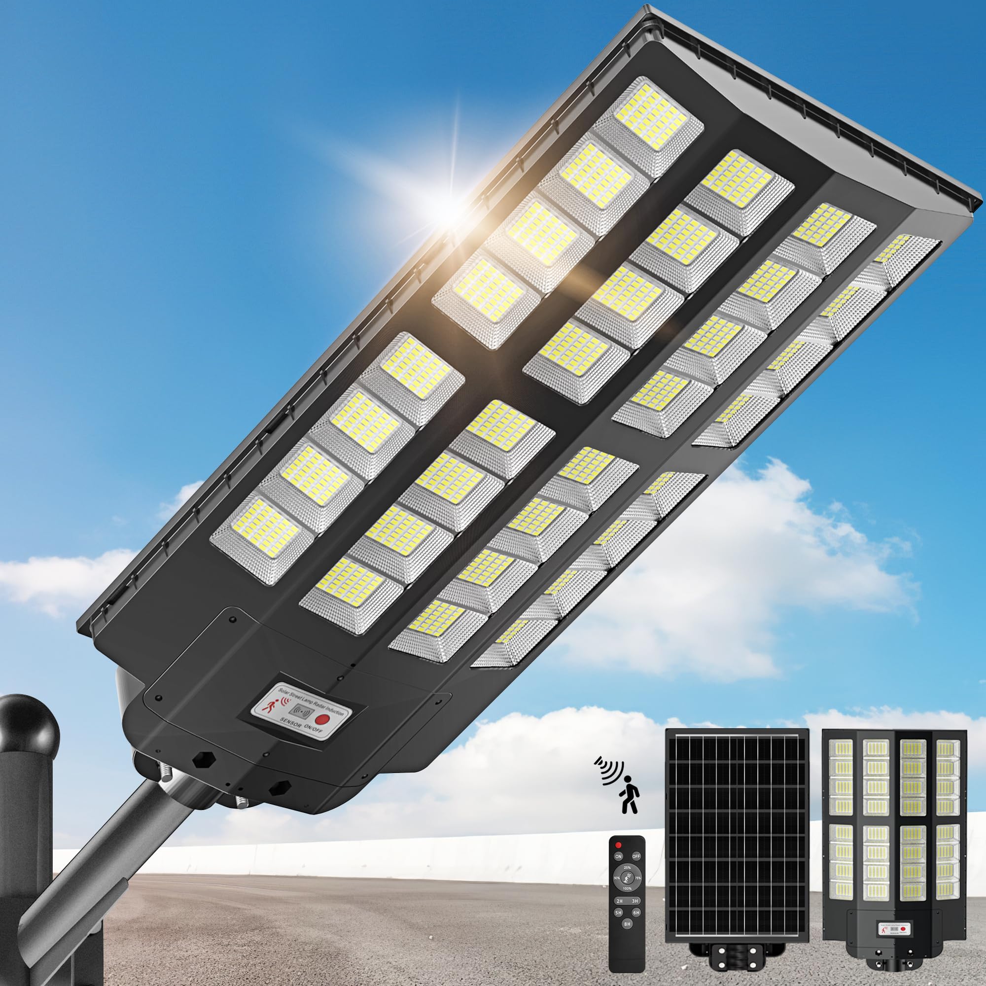 4200W Solar Street Lights Outdoor - Wide Angle Solar Lights Outdoor Motion Sensor, Solar Parking Lot Lights Dusk to Dawn, 7000K LED Street Lights Solar Powered for Commercial, Yard