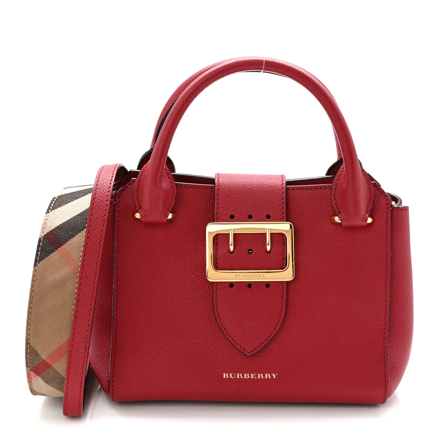 Soft Grain Calfskin Small Buckle Tote Parade Red