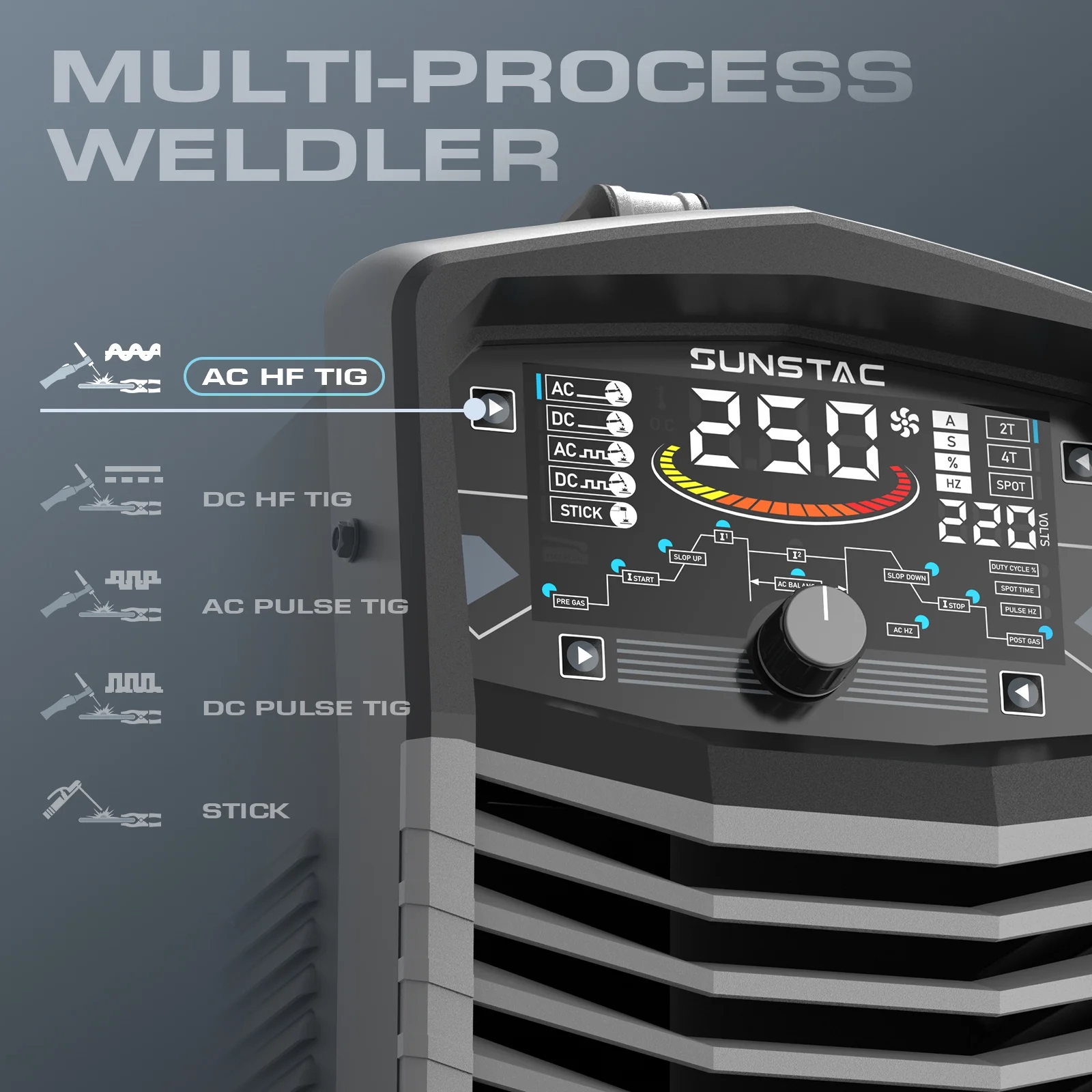 250A AC/DC TIG Welder with Pulse, 110V/220 Dual Voltage DC TIG/AC TIG/Pulse TIG/SPOT TIG/Stick - Image 4