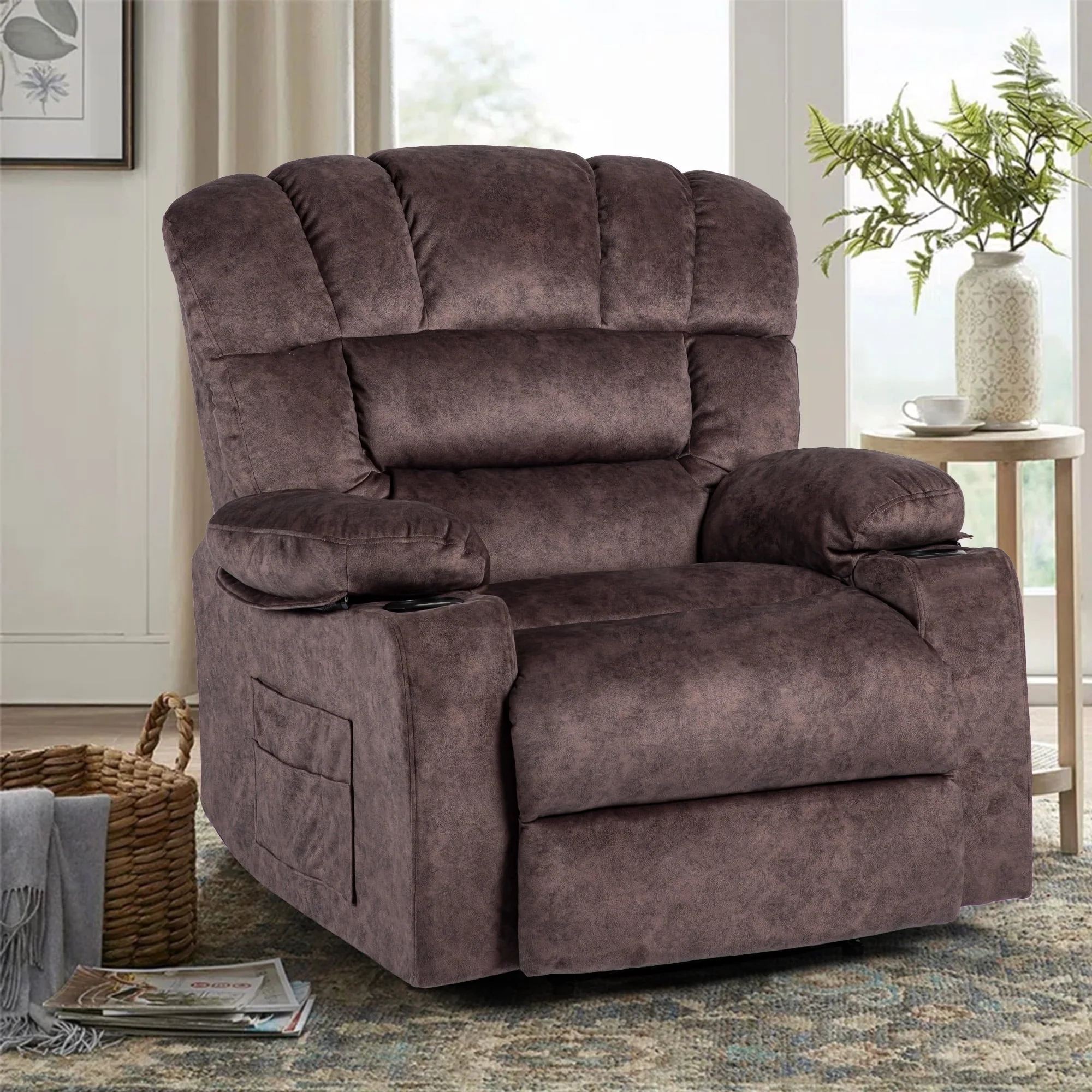 40 9" Wide Super Soft and Oversize Modern Design Velvet Upholstered Manual Recliner Chair with Heating and Massage, Green(Blue) Image 3
