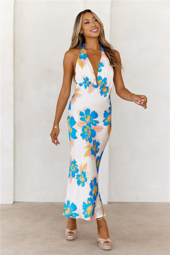 New Season Satin Halter Midi Dress White