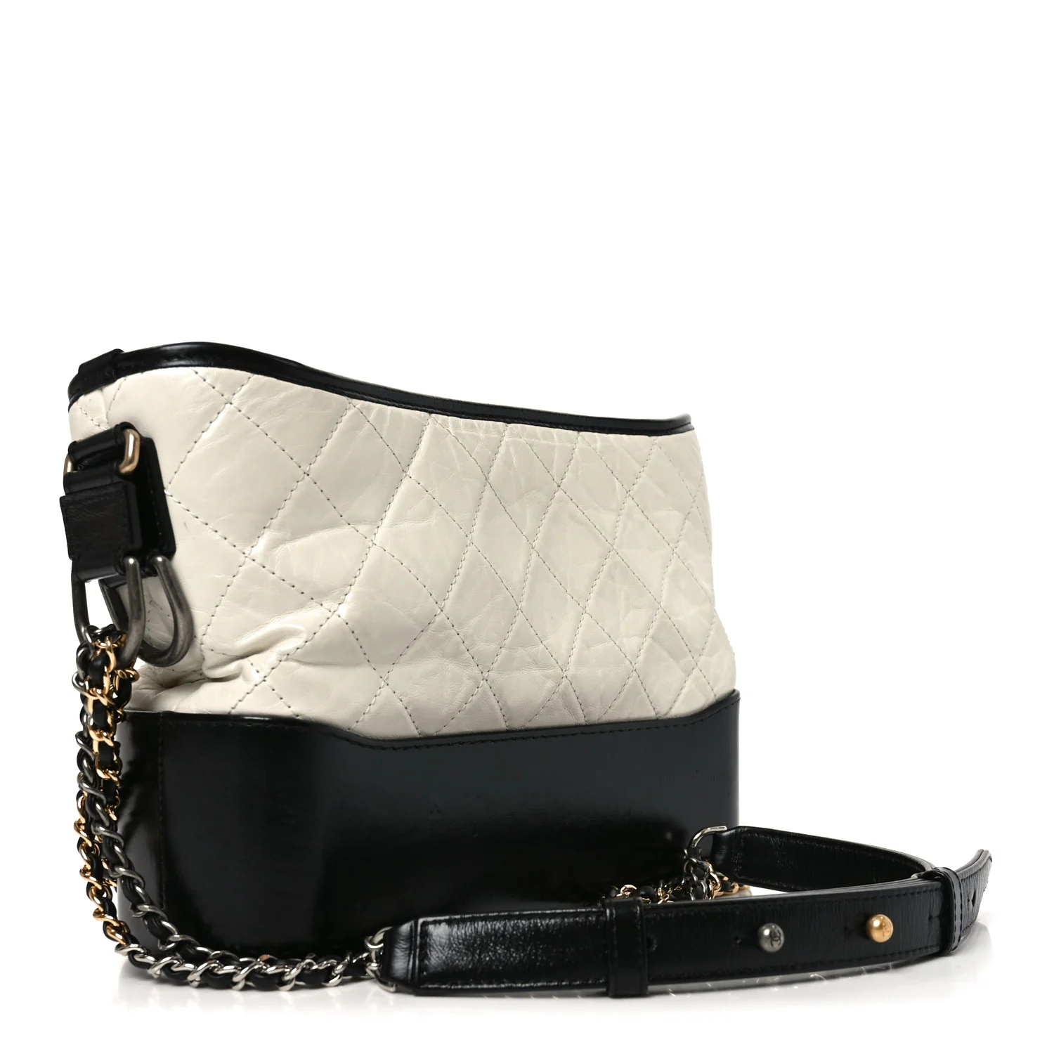 Aged Calfskin Quilted Small Gabrielle Hobo Black White