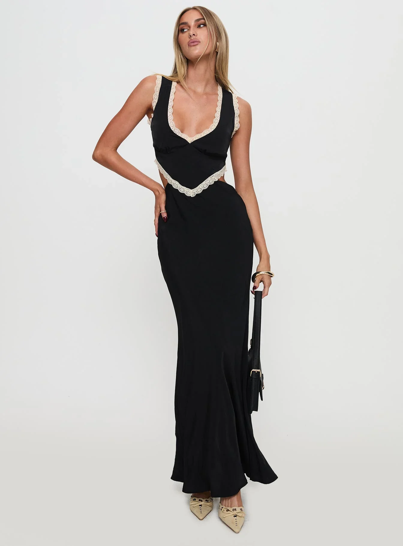 Keila Lace Trim Maxi Dress Black Cream