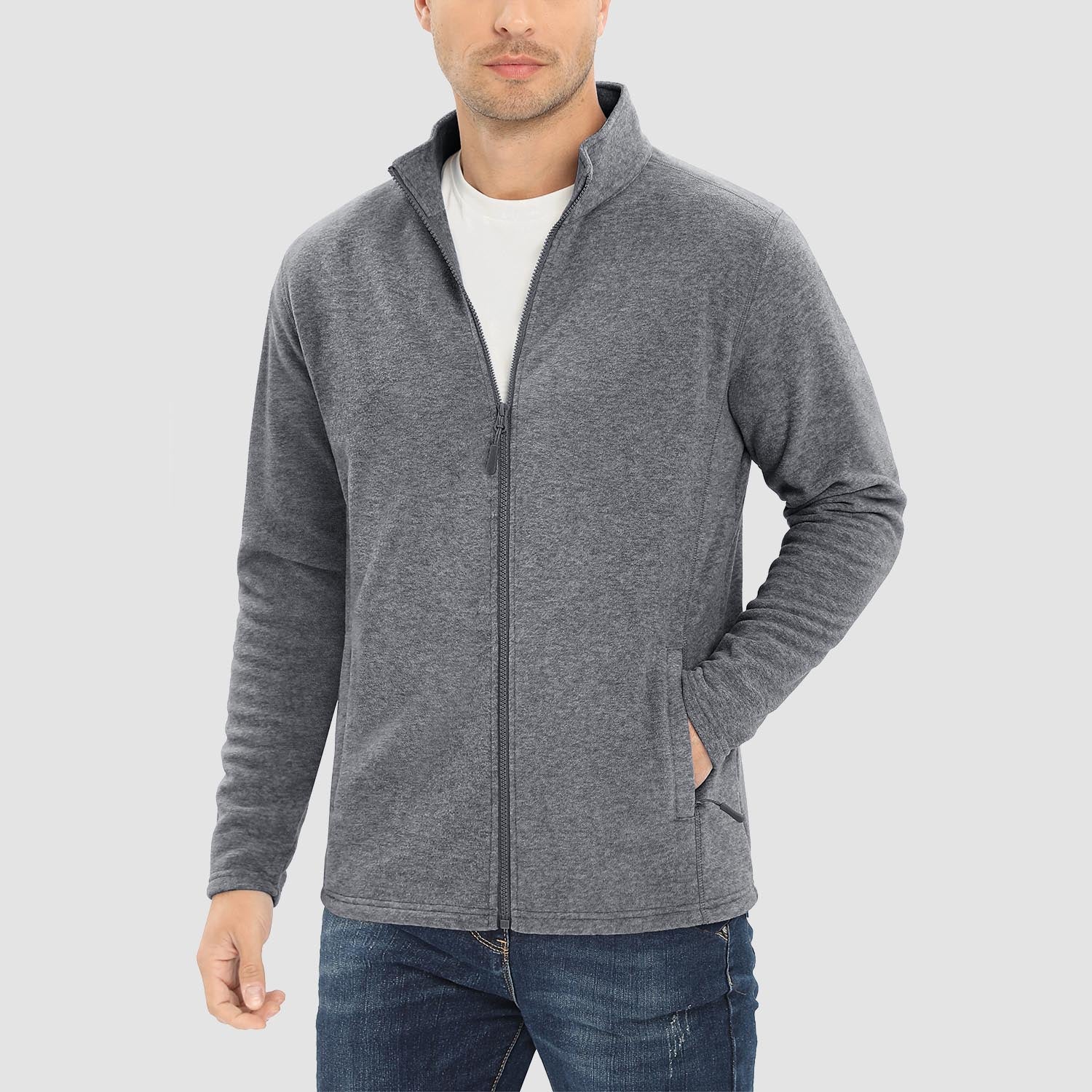 Veste polaire homme, pull, manteau zippé intégral avec poches zippées