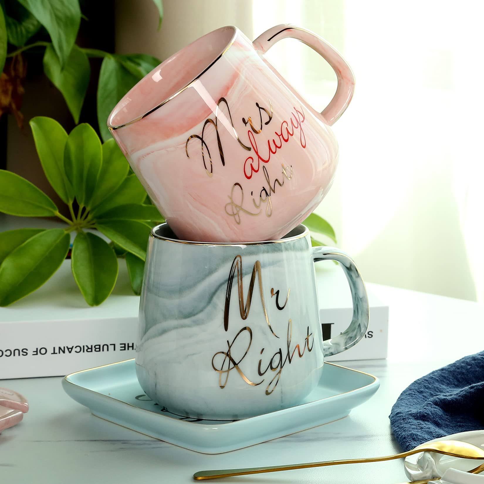 Mr Right Mrs Always Right Couple Coffee Mugs- Wedding Gifts Bridal Shower Anniversary Engagement Gifts for Couple - Bride and Groom Newlyweds