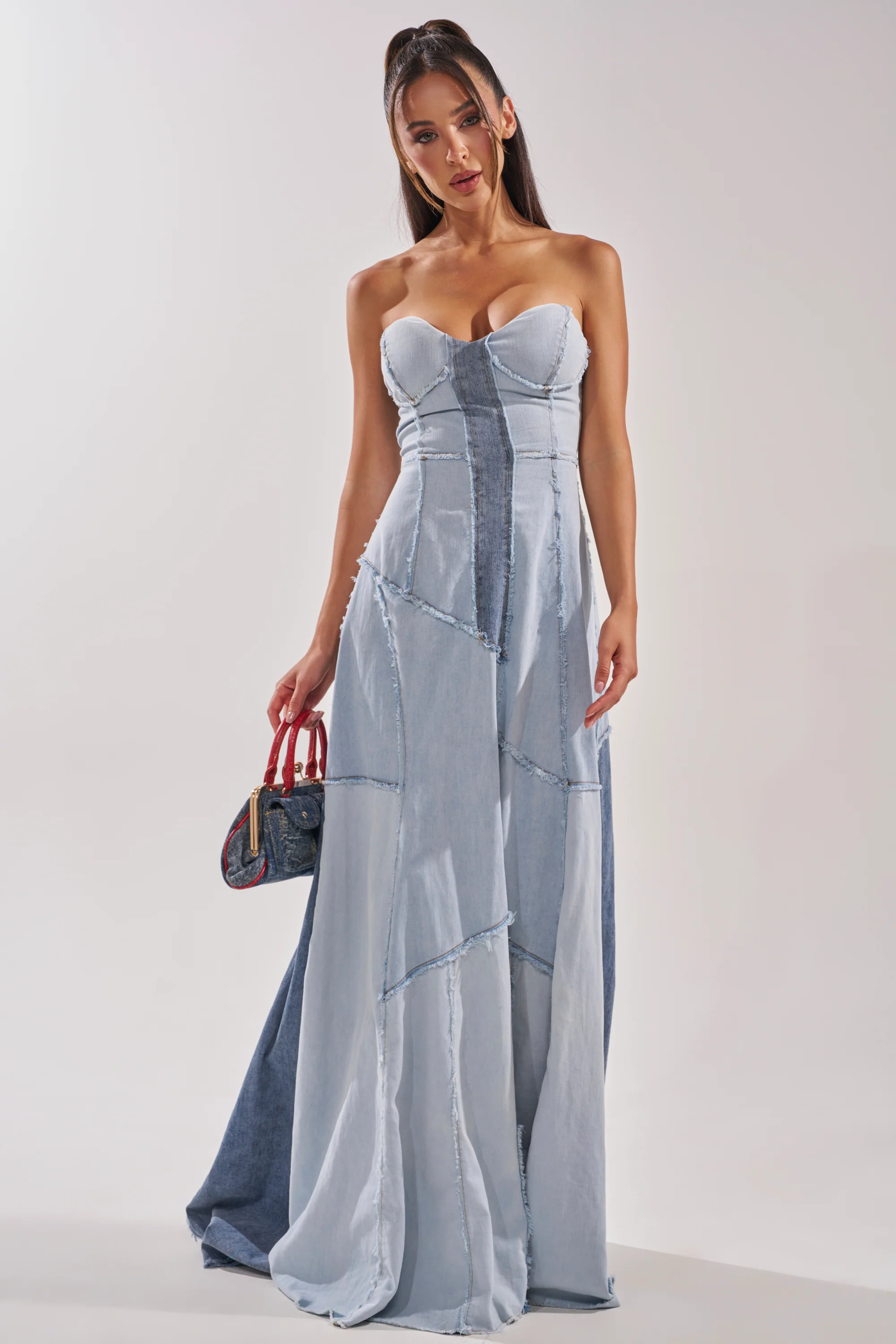 IT'S BRITNEY PATCHWORK DENIM MAXI DRESS - Akira Store