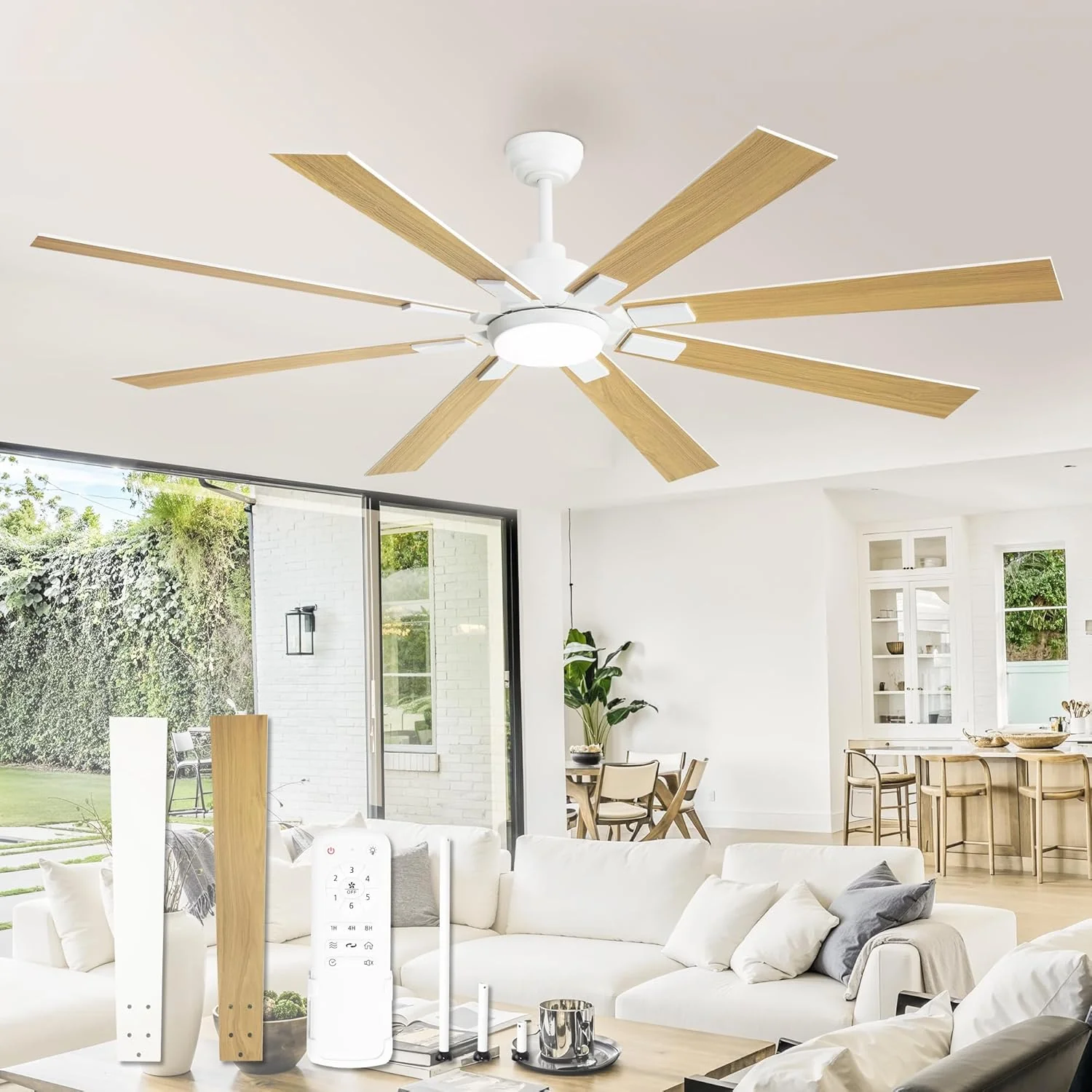 Ventilateur de plafond ZMISHIBO 72 pouces avec éclairage et télécommande, ventilateur de plafond moderne noir pour intérieur/extérieur, idéal pour la cuisine, le salon et la terrasse, moteur CC silencieux réversible à 6 vitesses, 3 températures de co