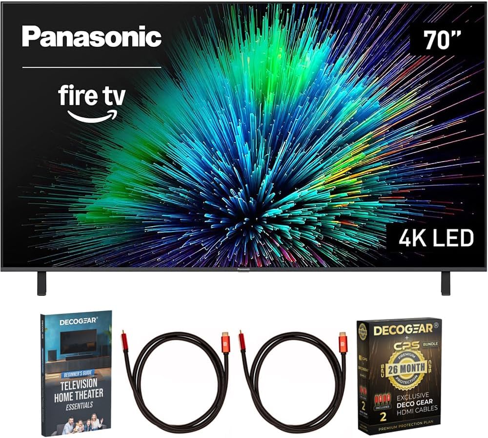 Panasonic TV-70W70BP W70 Series 70 inch LED 4K Ultra HD Smart Fire TV Bundle with 2X 6FT Universal 4K HDMI Cable  Theater Essentials and CPS Exclusive 26 Month Protection Pack BEACH-CPS-26M1000ATV