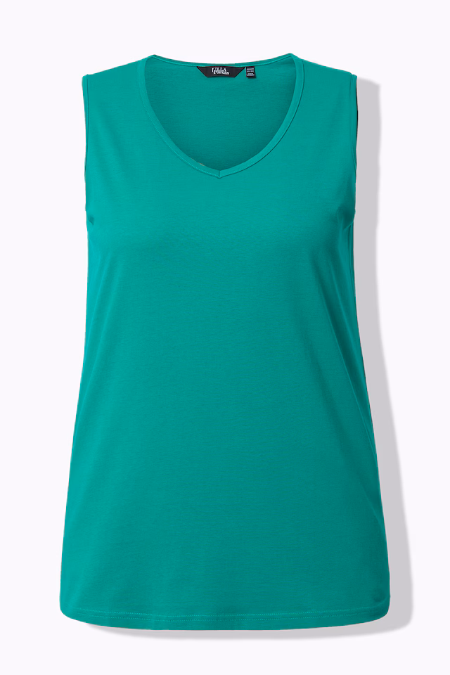 2 Pack of V-Neck Cotton Knit Tanks - Stripe, Solid