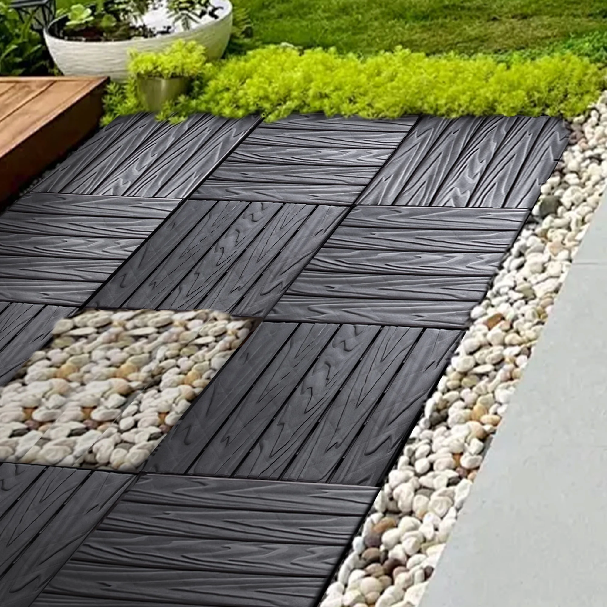 76-Pack Plastic Interlocking Deck Tiles 68.80 Sq.Ft Outdoor Plastic Flooring Super Durable Waterproof All-Weather Indoor/Outdoor(Gray) - Image 2