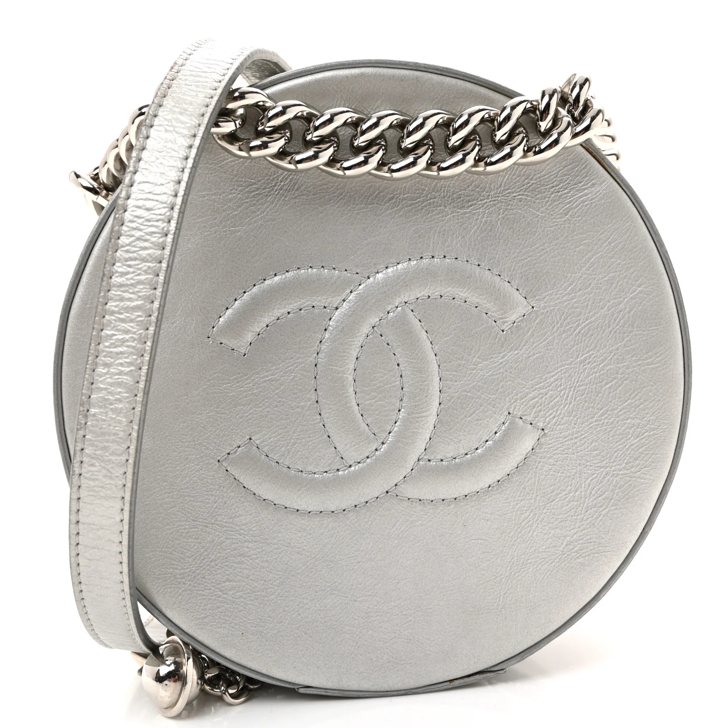 Metallic Glazed Calfskin Round As Earth Evening Bag Silver