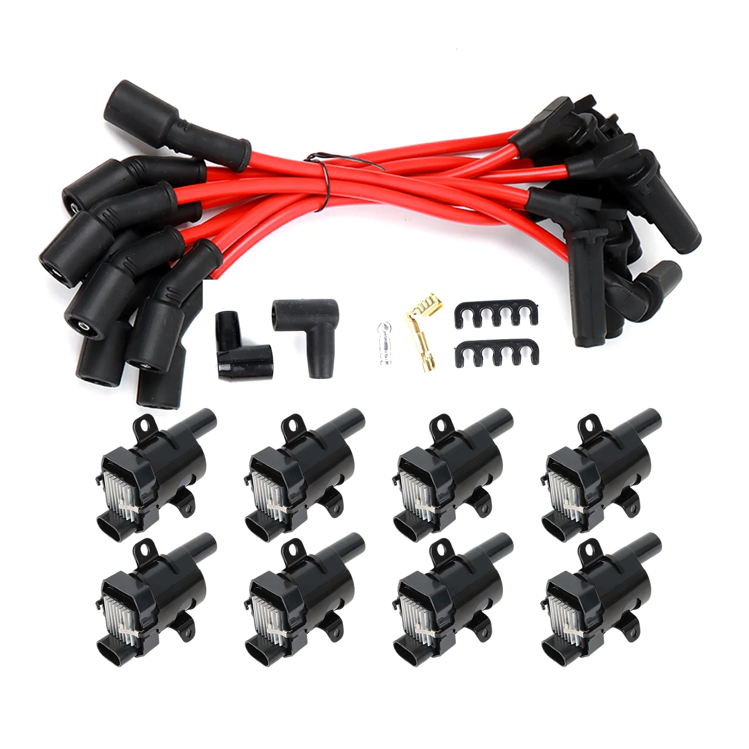 8pcs Ignition Coils + 8pcs Spark Plug Wires For Chevy Silverado GMC 4.8L 5.3L 6.0L UF262 - Image 2