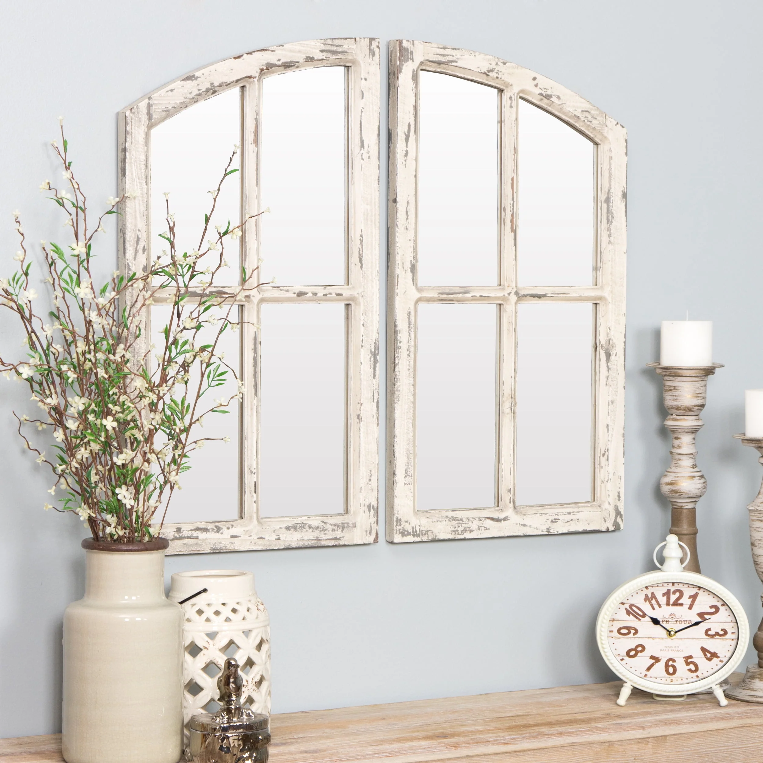 Jolene Arch Window Pane Mirrors Off - White 27
