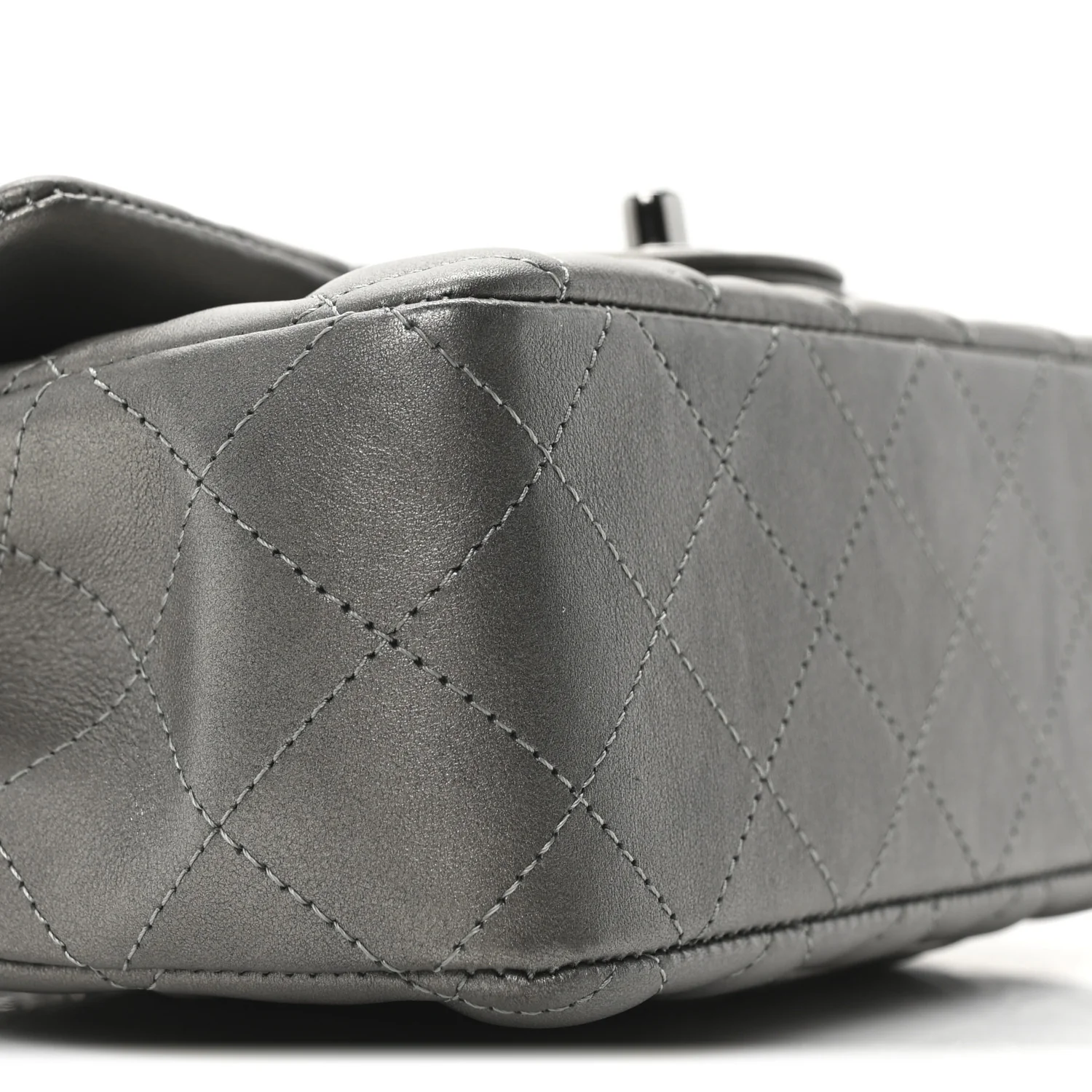 Metallic Lambskin Quilted Mini Rectangular Flap  Dark Grey