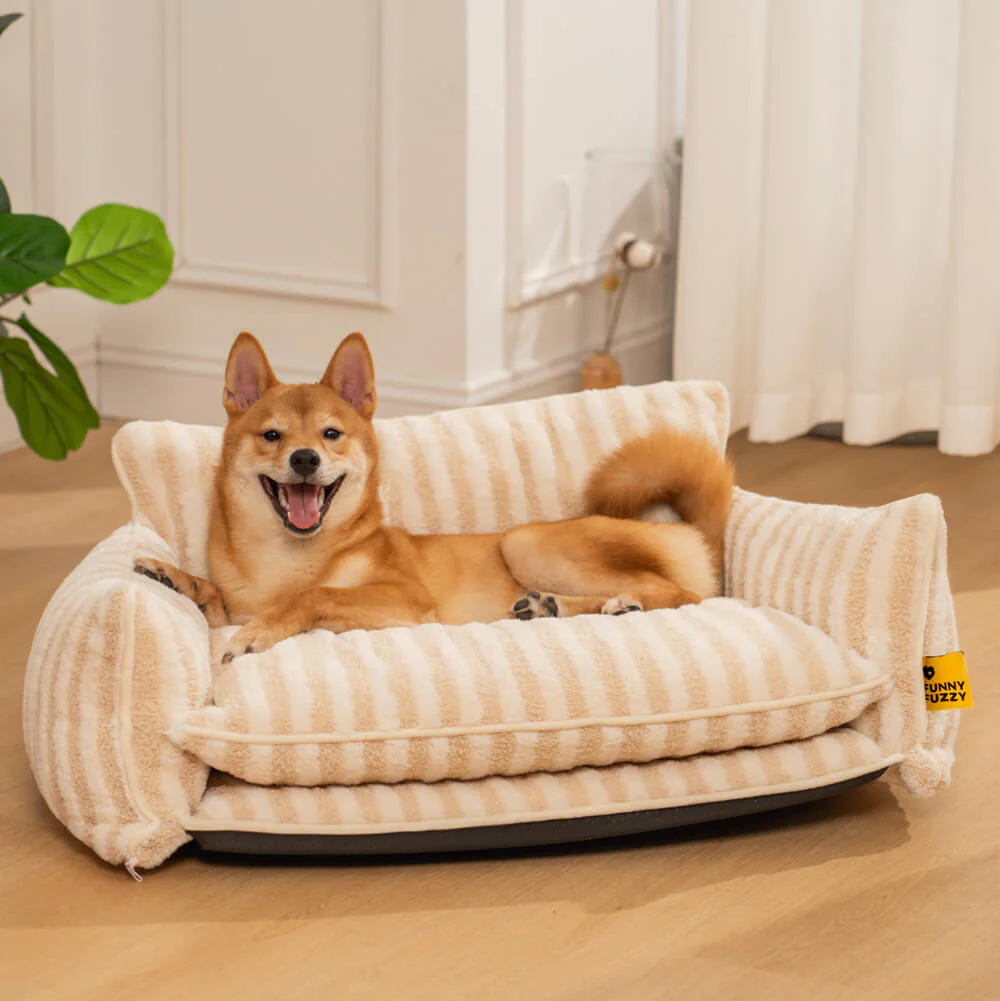 Trendy Striped Faux Lambswool Double Layer Dog & Cat Sofa Bed - Home Office