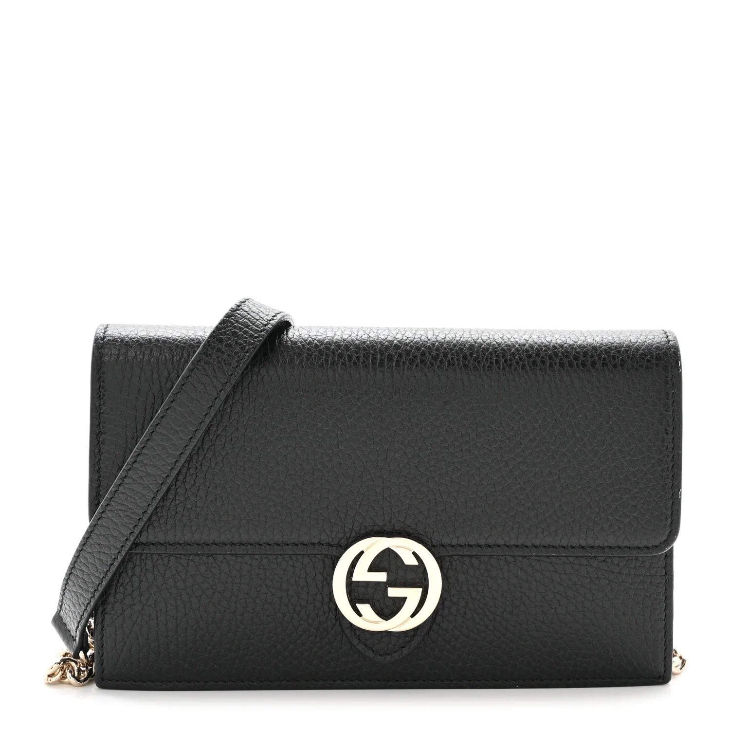 Dollar Calfskin Interlocking G Chain Wallet Black