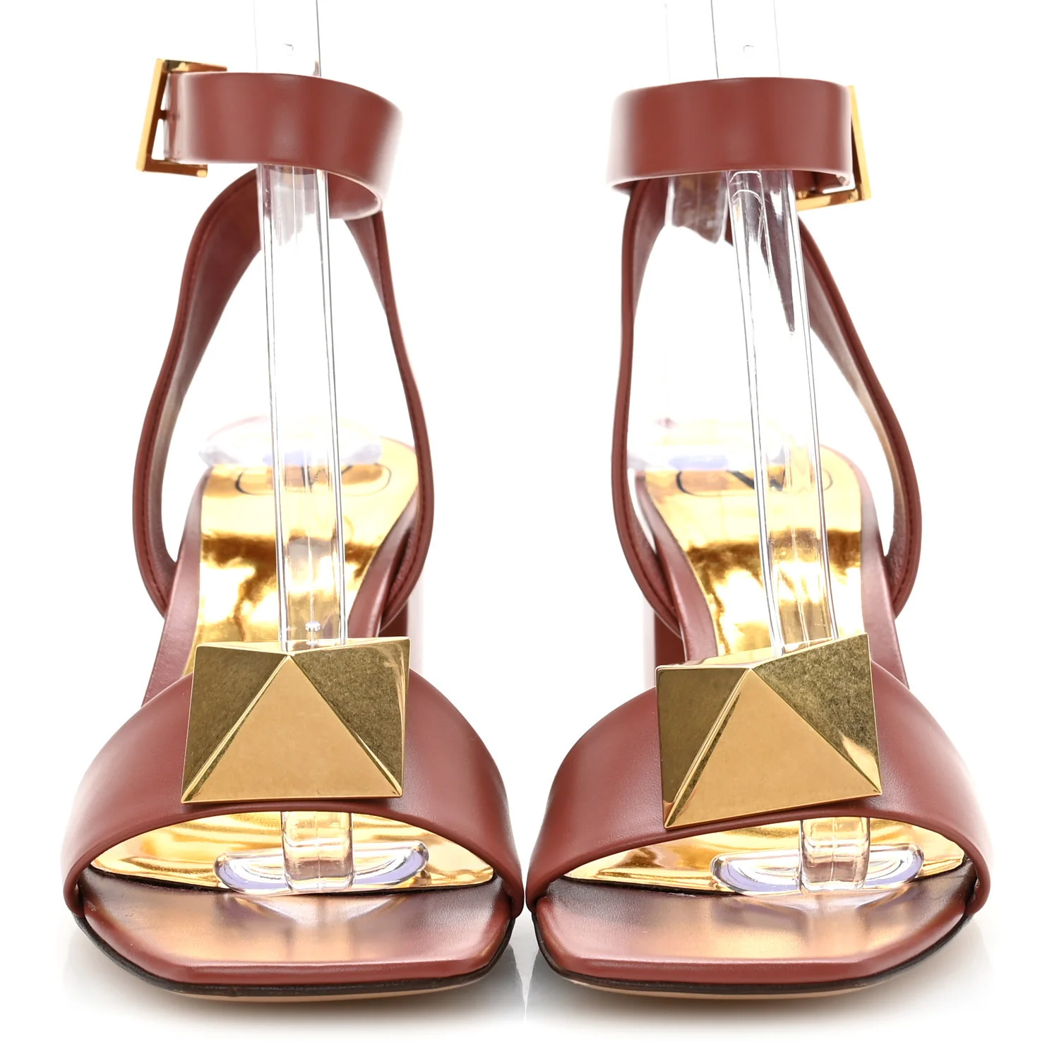 Calfskin One Stud Ankle Strap 60mm Sandals 37.5 Gingerbread