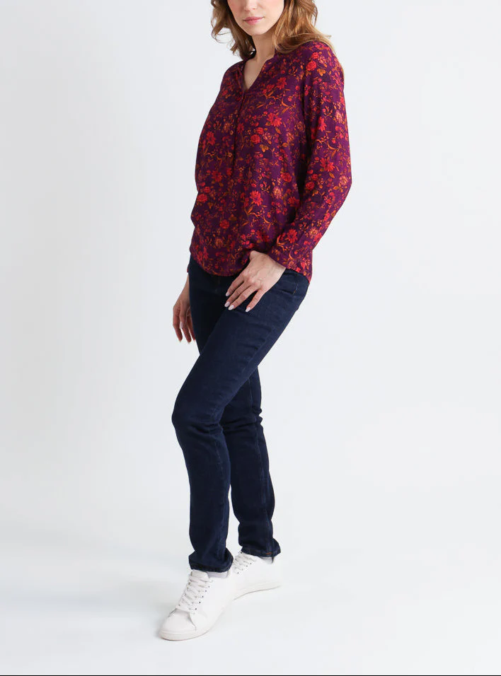 Blouse femme en viscose chaude floral violine
