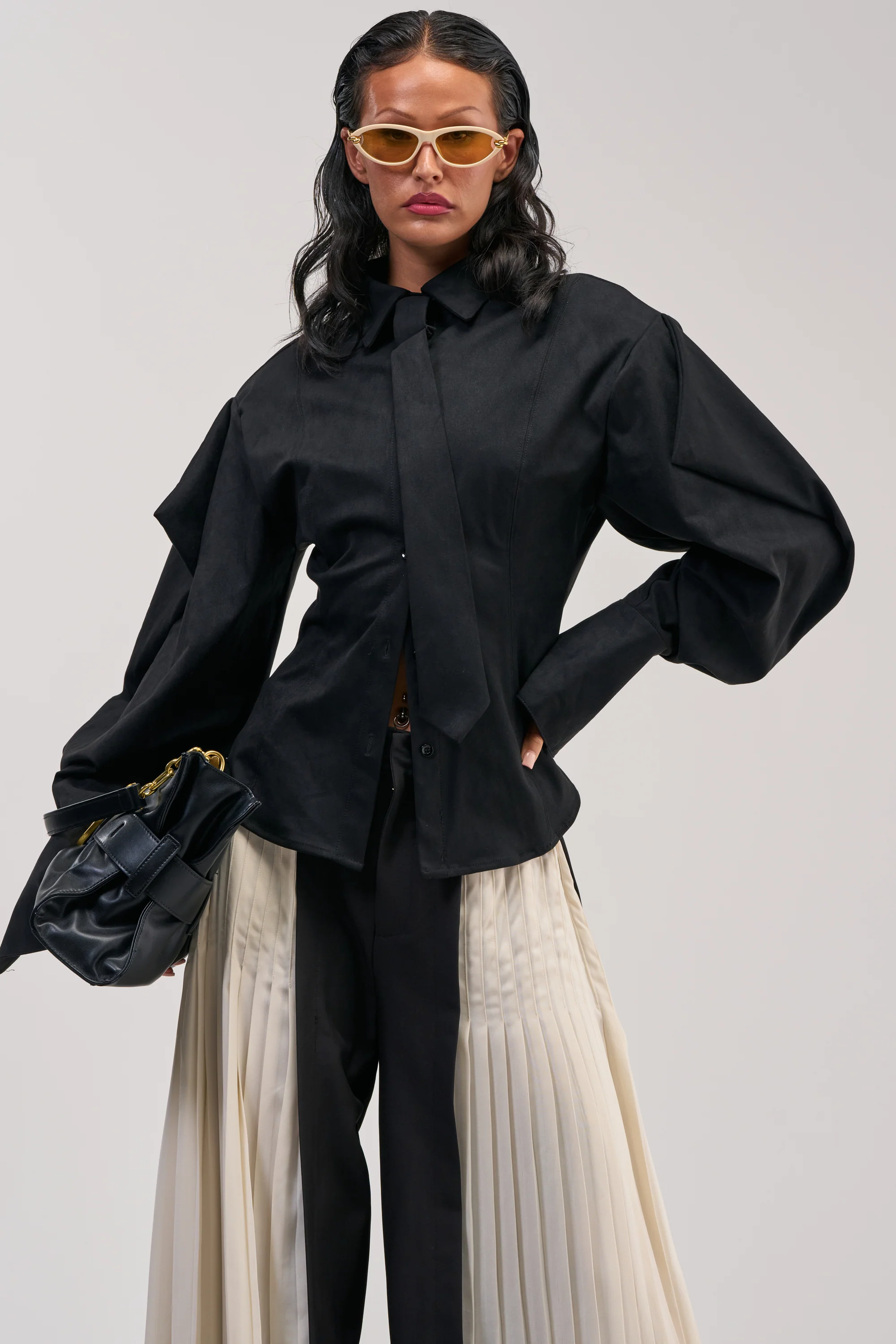 SHE MEANS BUSINESS SUEDE BUTTON DOWN - Akira Store