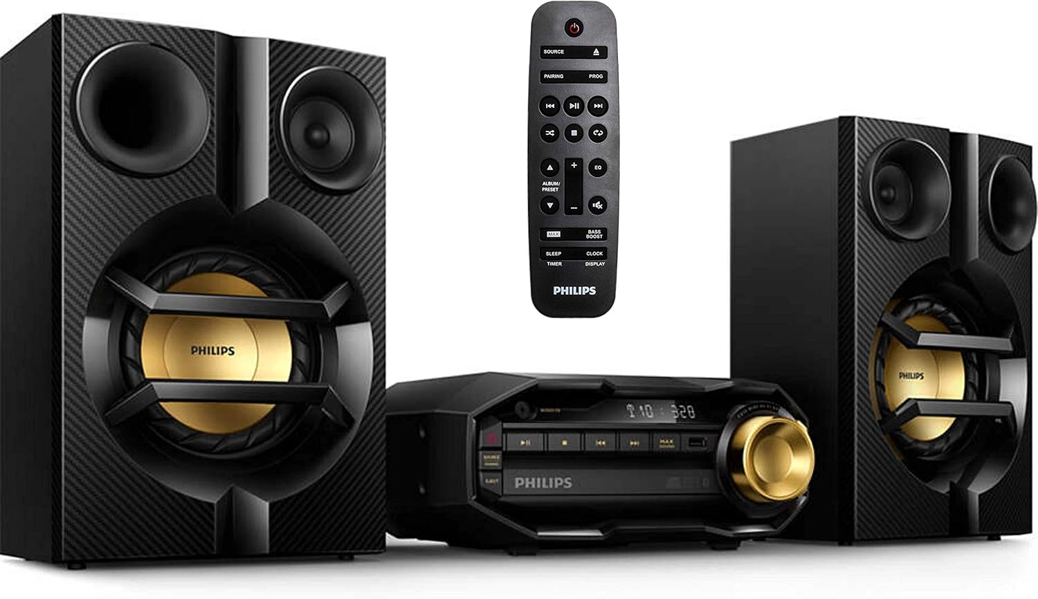 PHILIPS FX10 Bluetooth Stereo System for Home with CD Player   MP3  USB  FM Radio  Bass Reflex Speaker  230 W  Remote Control Included