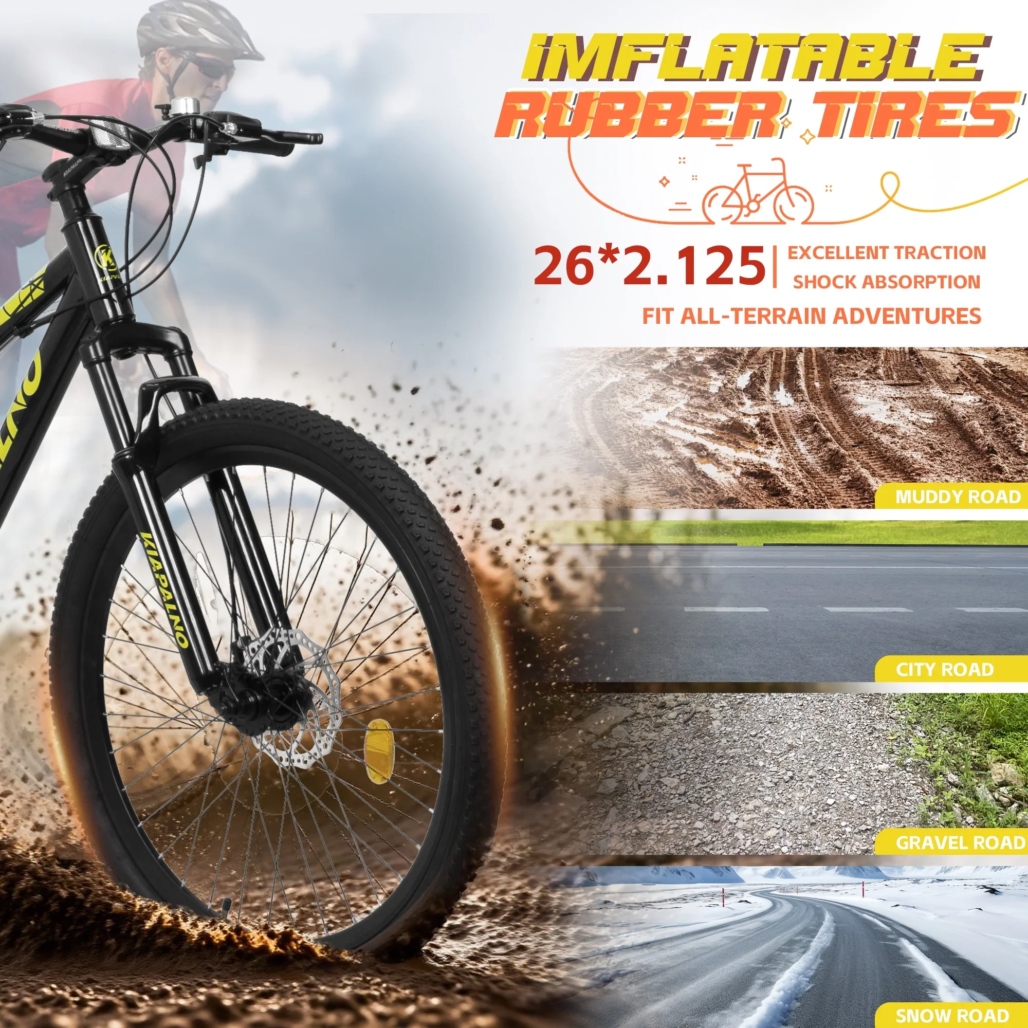 26 Inch Mountain Bike Full Suspension, 21 Speed Mountain Bicycle with Steel Frame and Double Disc Brakes, MTB Bike for Adult Men Women, Black-Golden