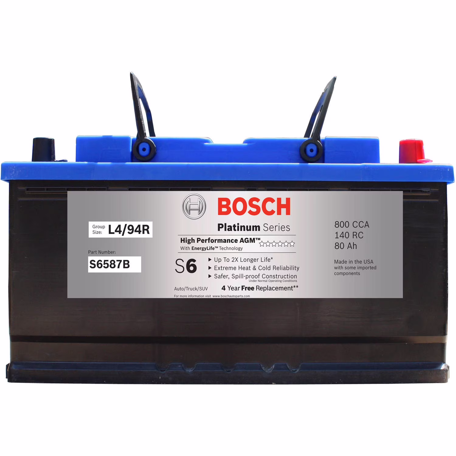 Bosch S6 AGM 12V Automotive Battery, Maintenance Free Batteries, for Automotive