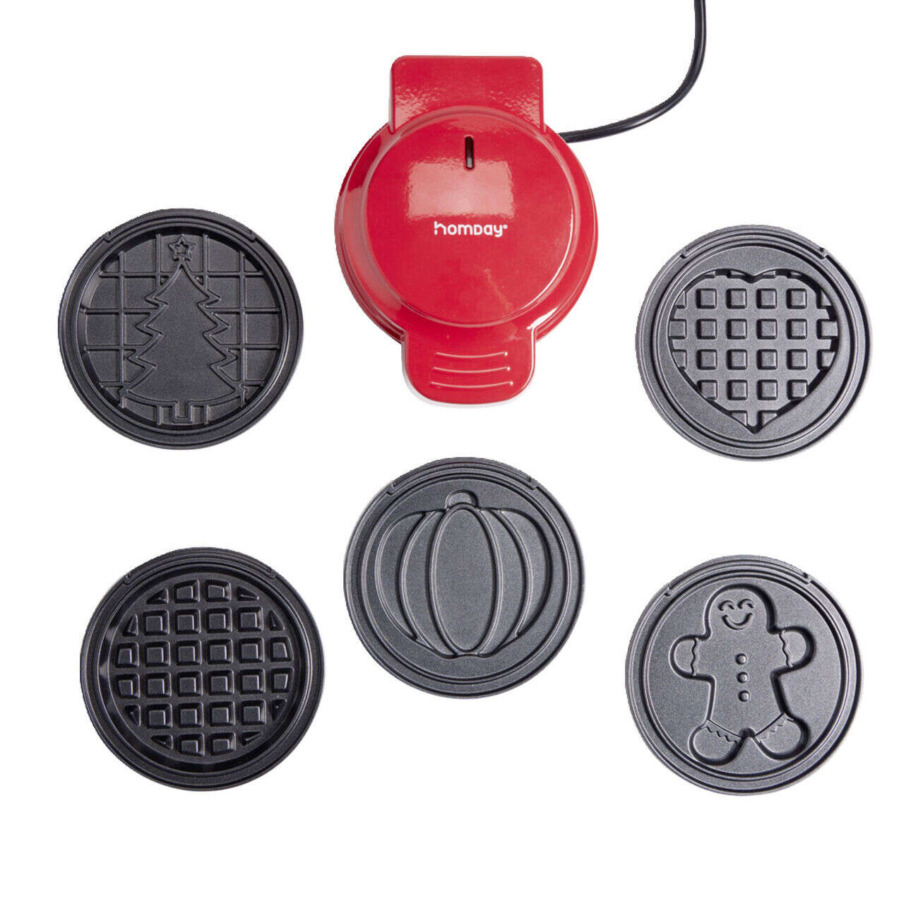 Mini gaufrier noir 5en1 avec 4 plaques interchangeables 13x19cm