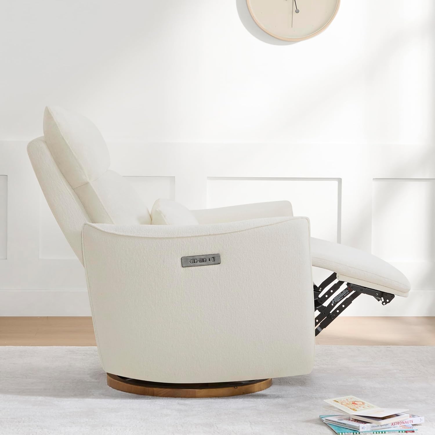 CHITA Swivel Rocker Recliner Chair, Power Nursery Glider Recliner, Nursery Rocking Chair with Adjustable Power Headrest, FSC Certified, Solid Wood Base, Cream