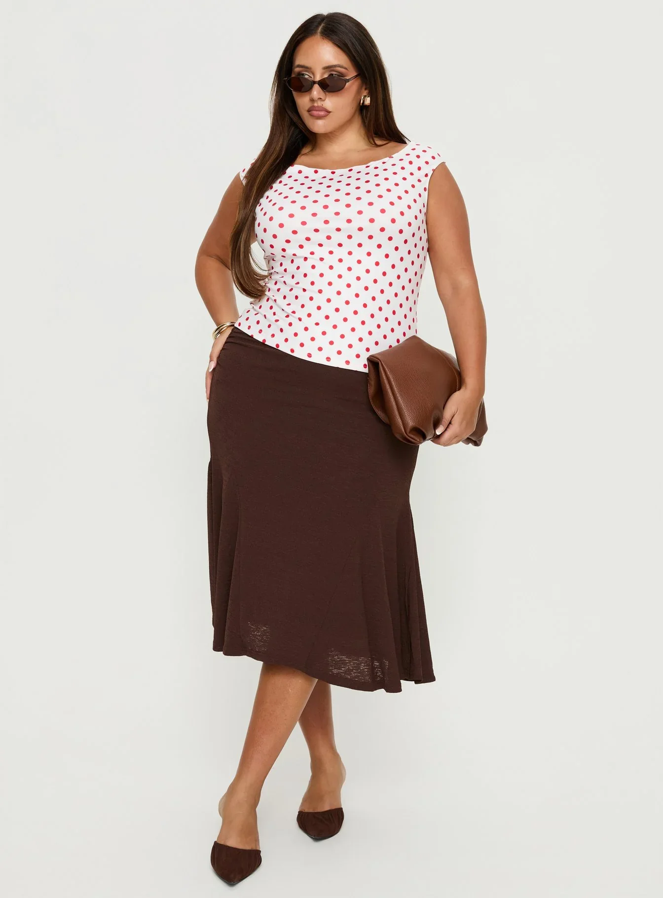 Lewish Low Rise Midi Skirt Chocolate Curve